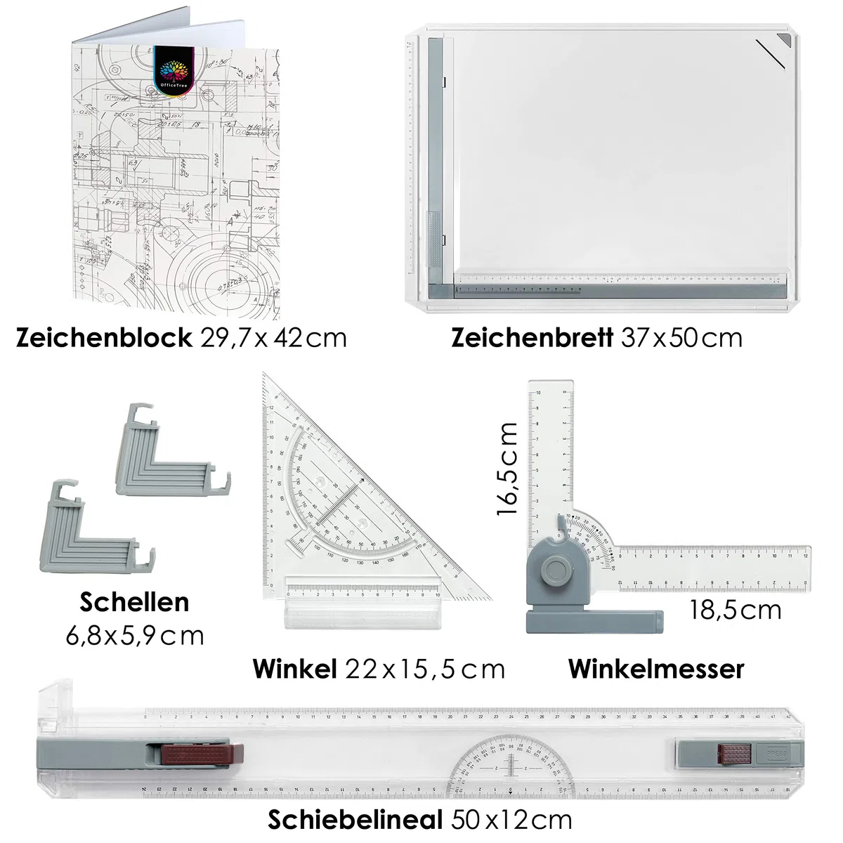 OfficeTree Zeichenplatte A3 - Inkl. Tragetasche, Schiebelineal, Geodreieck uvm. - Zeichenbrett A3 für exaktes Arbeiten - DIN A3 Zeichenplatte, Weiß