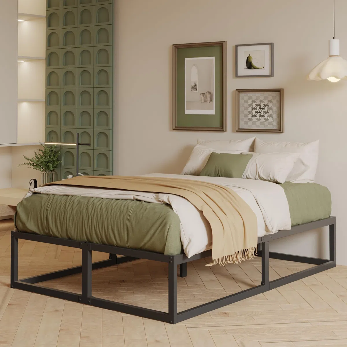 EMODA Bettgestell 180 x 200 cm mit lattenroste, 36cm hoch viel Stauraum, | Doppelbett viel Stauraum, Stabiles Metallbett, Einfache Montage, Geräuschlos, Schwarz