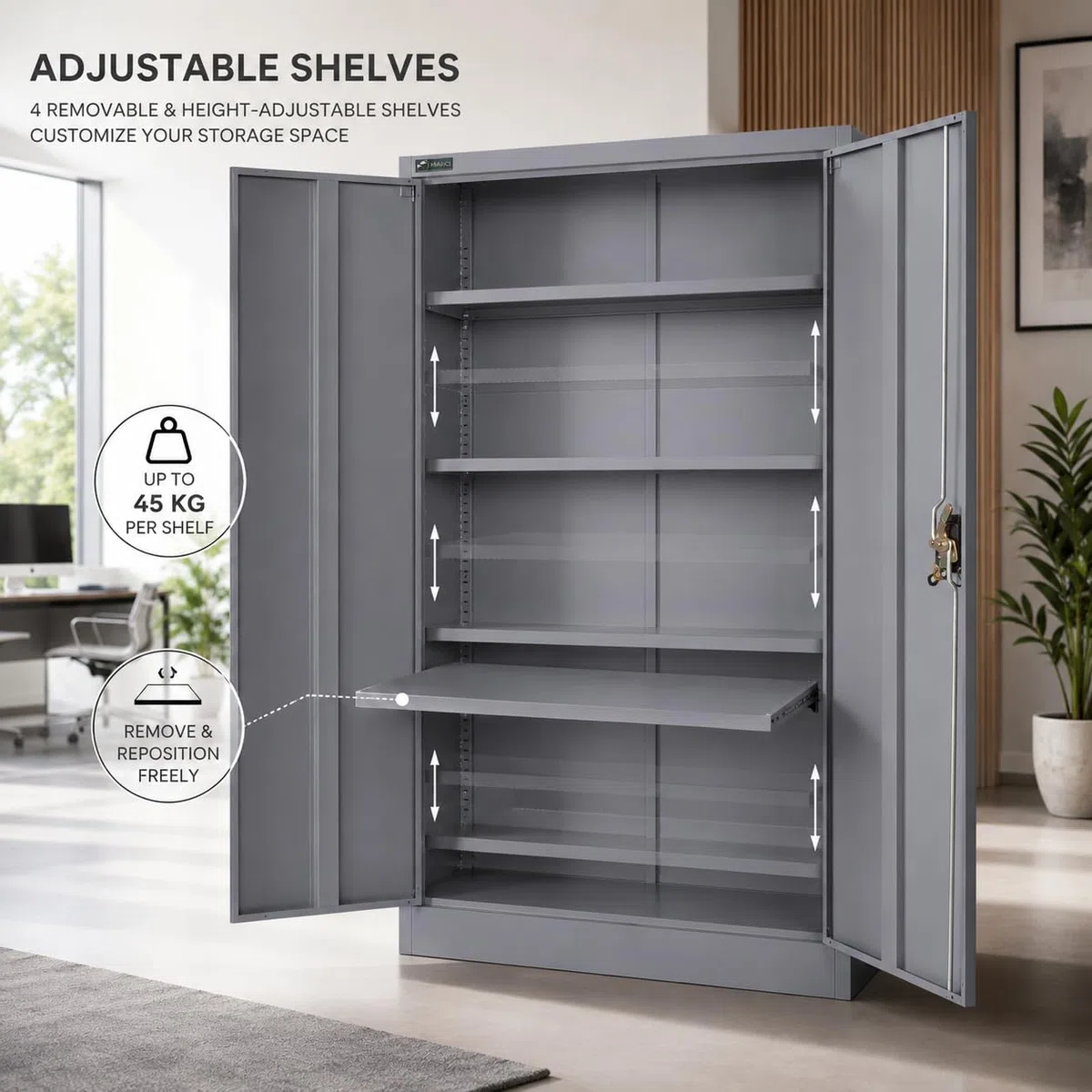 Aktenschrank Mehrzweckschrank Büroschrank abschließbar 40x90x140cm - Lagerschrank Materialschrank Stahlschrank mit 2 Türen - Höhenverstellbarer Einlegeboden Anthrazit