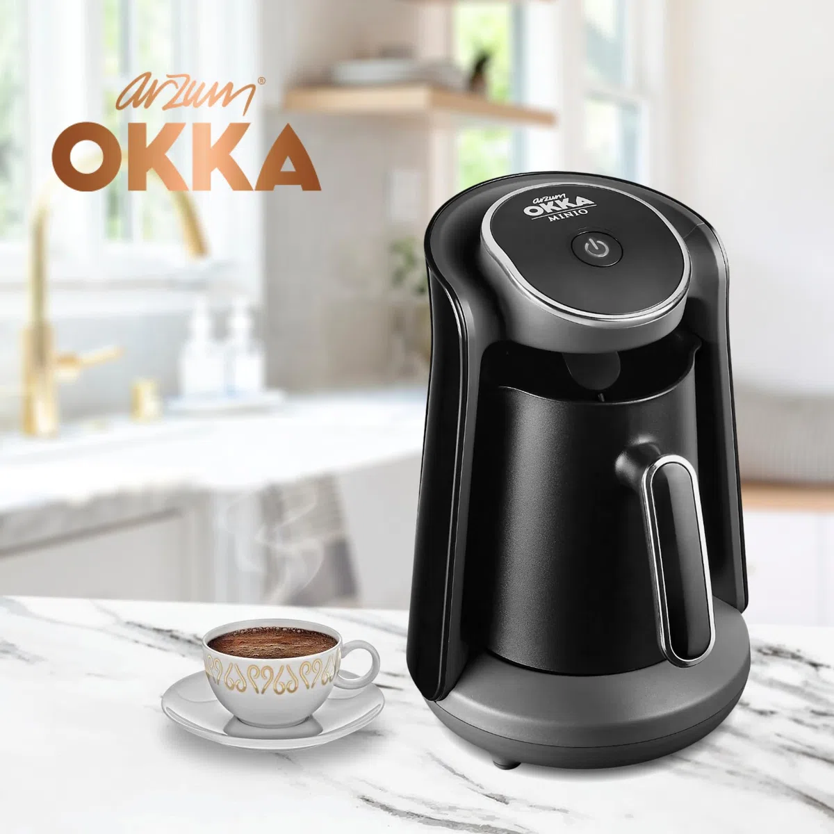 Arzum Okka Minio Türkische Kaffeemaschin Mit Patentiertem Überlaufsensor, Idealem Brühen Bei Niedriger Hitze Und Waschbarer Kanne Für Bis Zu 4 Tassen