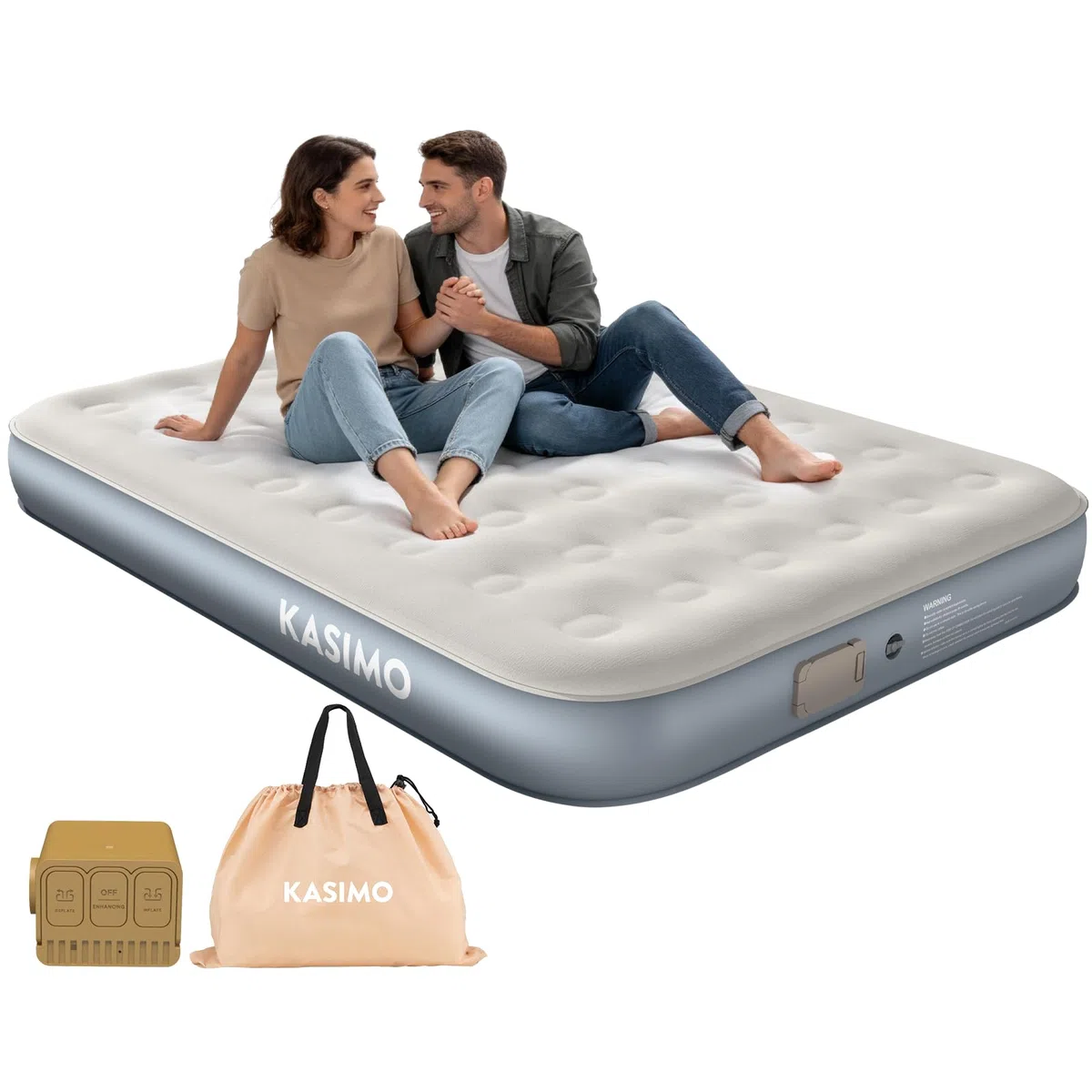 KASIMO Luftmatratze selbstaufblasend, luftbett 2 Personen, Gästebett mit integrierter Elektrischer Pumpe, aufblasbare matratze mit Kissen, luftmatratze 195x148x25cm für Gäste zu Hause und Camping
