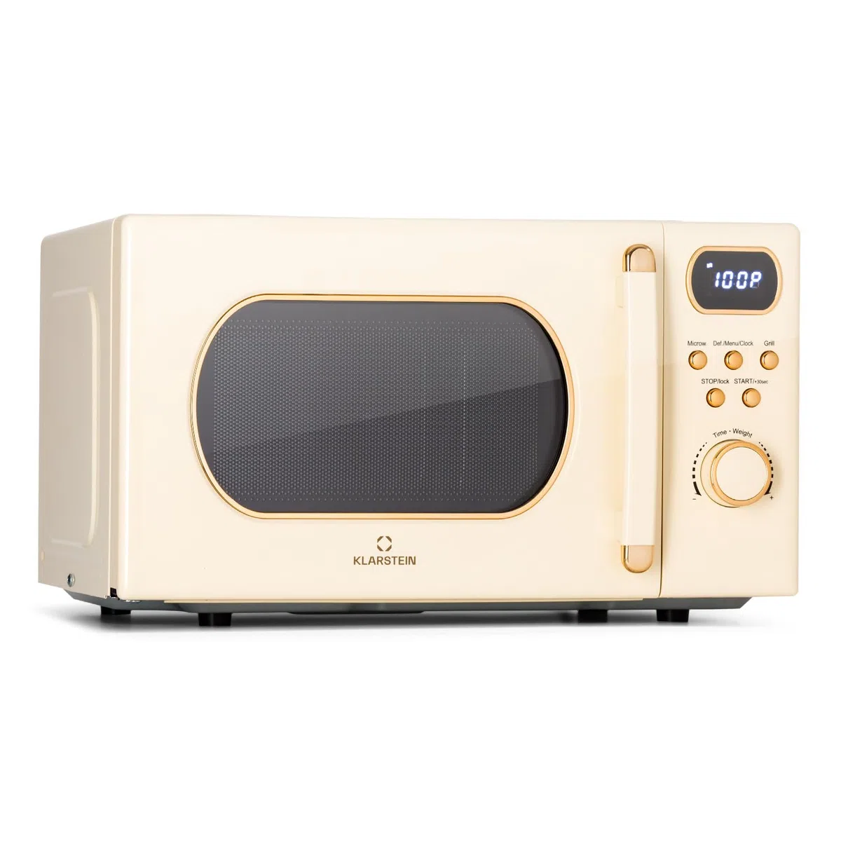 Klarstein Mikrowelle mit Grill, 800 Watt Mikrowelle Klein, 3-in-1Edelstahl-Mikrowelle Creme, Kleine 20 Liter Mikrowelle mit Auftau- und Pizzafunktion, Drehteller, Platzsparend, Einfach zu Bedienen