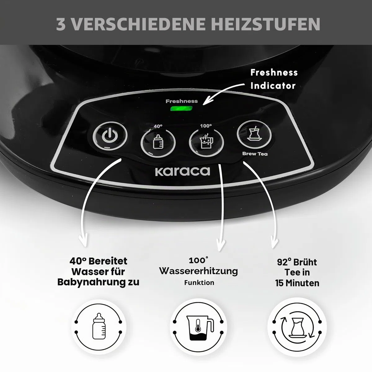 Karaca Caysever Maschine, Stahl, Chrome 1700 W, BPA-frei, 0,8 Lt Fassungsvermögen Glas-Teekanne, 1,5 Lt Fassungsvermögen Wassertank, Wasserzubereitung