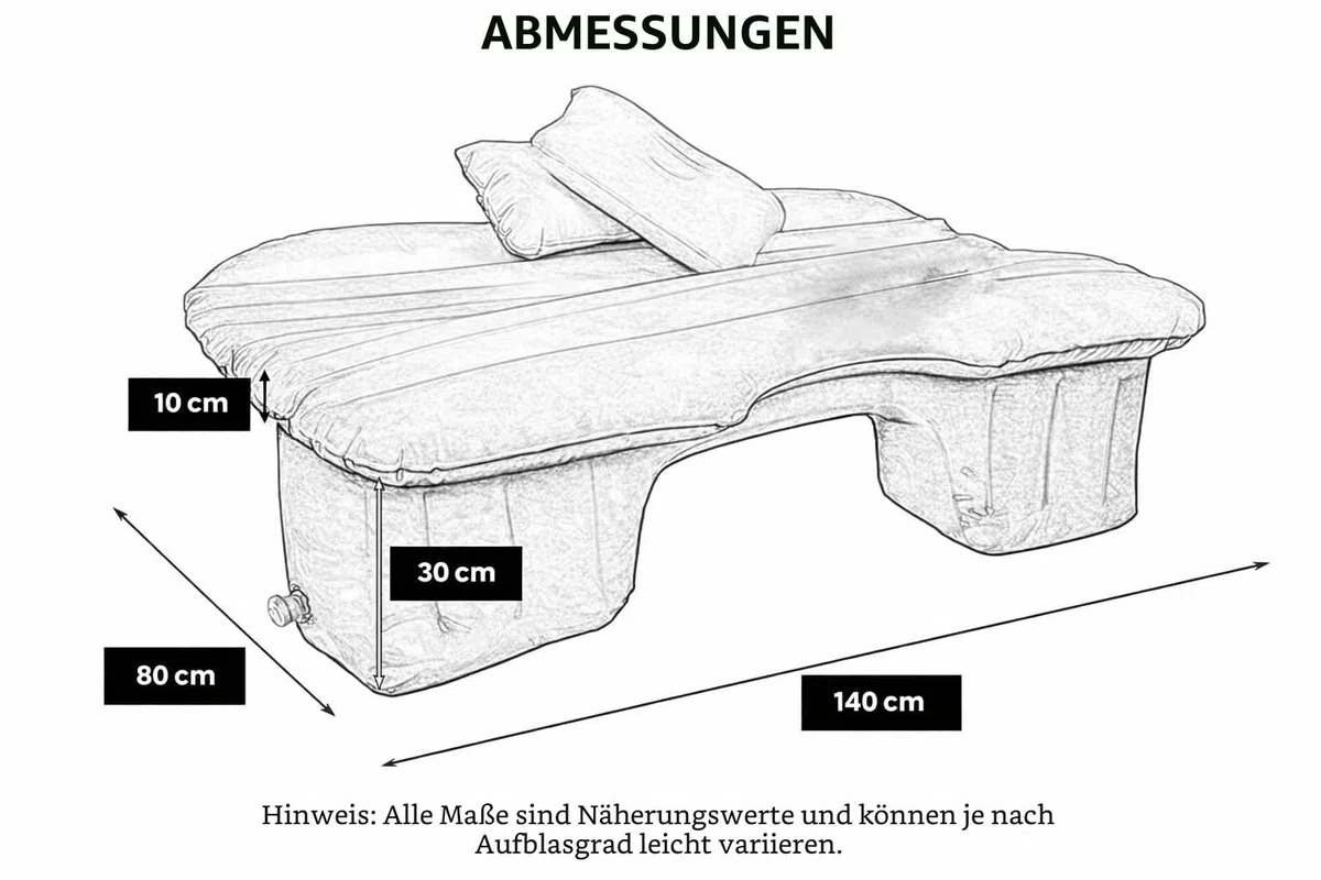 EDIESI, Luftmatratze Auto, Aufblasbares Bett, Autobett, Schlafmatratze, mit 12V elektrischer Luftpumpe und 3 Adaptern, Schnelle Inflation und Deflation (Schwarz)