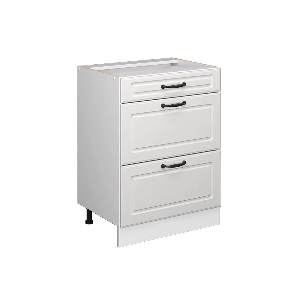 Vicco Küchenunterschrank R-Line, Weiß Landhaus, 60 cm mit Schubladen, ohne Arbeitsplatte, zur freien Kombination innerhalb modularer Küchensysteme