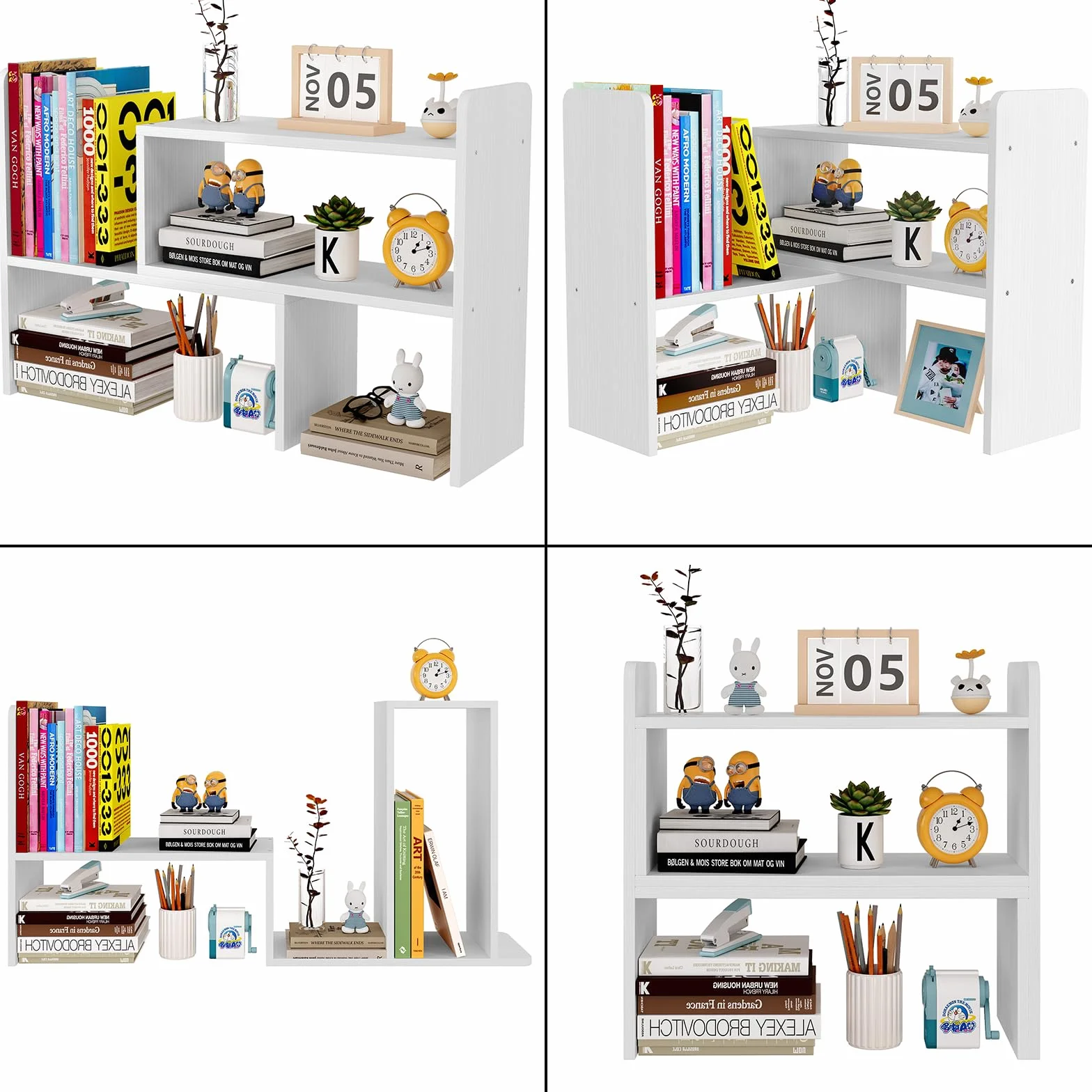 EasyPAG Schreibtisch Regal Holz Freistehend Kleines Bücherregal Verstellbar Schreibtisch Organizer Ständer Bürobedarf Ablage Display Regal,Weiß