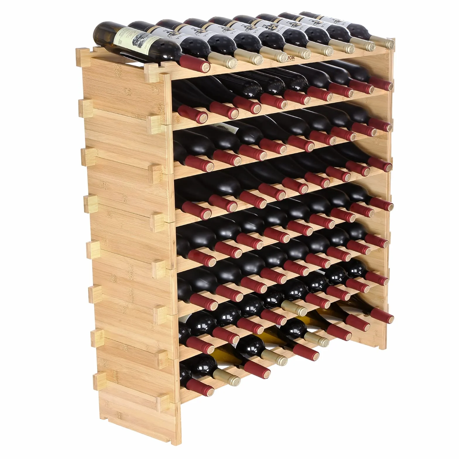VEVOR Weinregal Weinständer für 72 Flaschen, BambusßFlaschenregal mit 8 Fächern, Stapelbar Vintage Weinständer Metall für Keller, Bar, Lagerraum usw. Flaschenhalter Weinflaschenregal 80 kg Belastbar