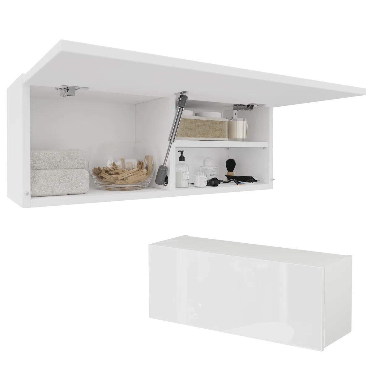 PLATAN ROOM Badschrank 80/120 / 160/200 / 240 breit Badmöbel Badezimmer Klapphängeschrank Schrank Hochglanz Matt Weiß (Weiß Matt/Weiß Hochglanz, 80 x 30 x 25)