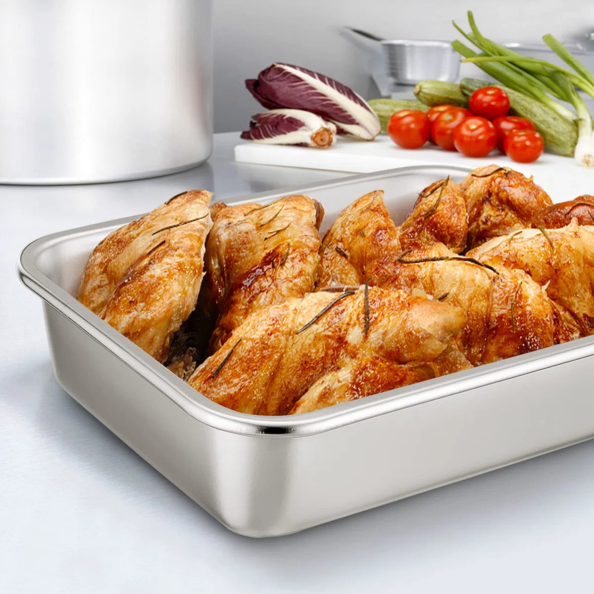 Homikit Auflaufform Set, Edelstahl Rechteckig Kuchenform Backform Tiramisu Form 2er Set, Ofenform Groß 32,5 x 25,5 x 8 cm, Perfekt für Lasagne/Mäser/Brownie, Hitzebeständig & spülmaschinengeeignet