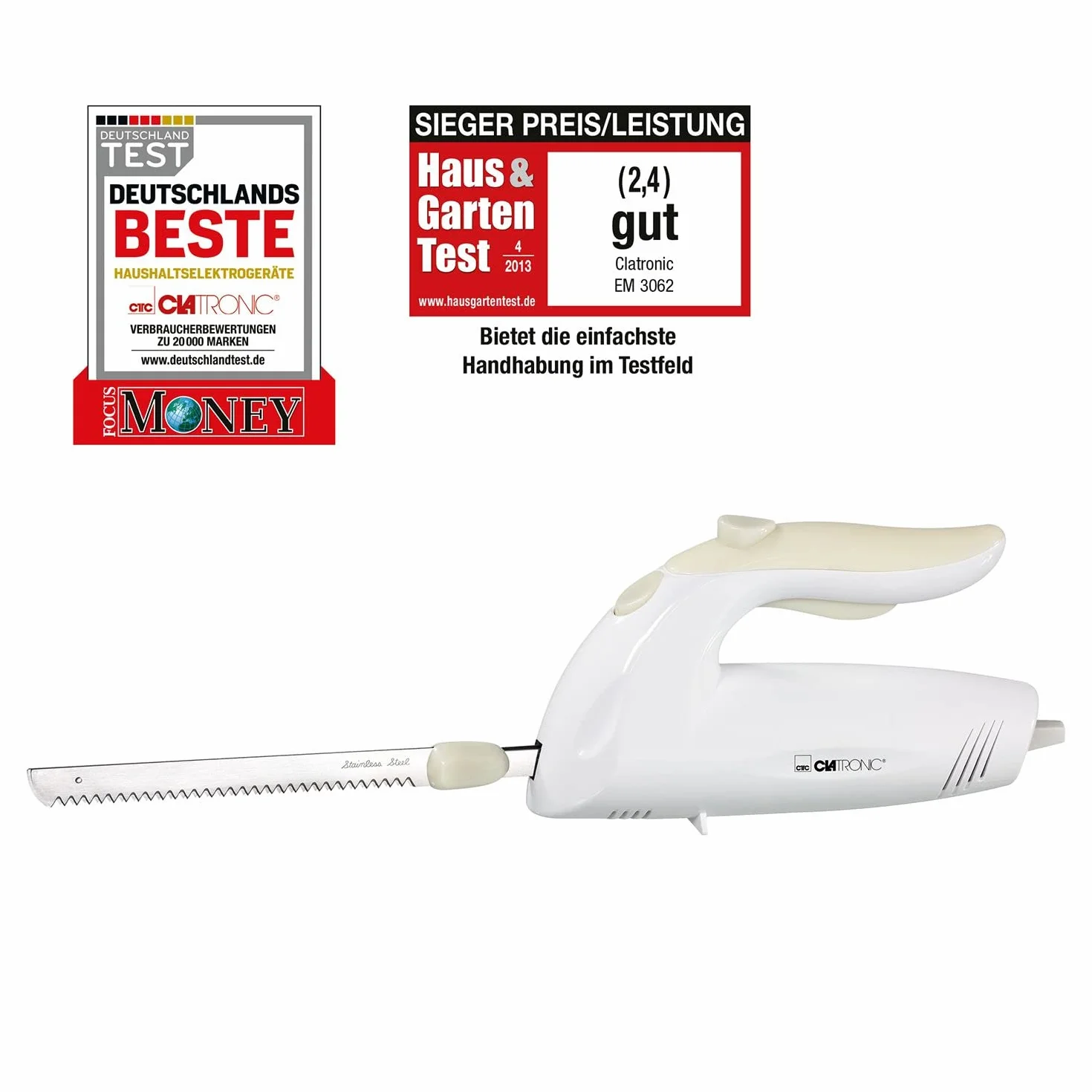 Elektrisches Messer 150 Watt - elektrisches Messer für Fleisch spülmaschinenfest - Doppelklingen Messer elektrisch - elektronisches Messer Profi mit Pflegetuch - Edelstahl Elektromesser