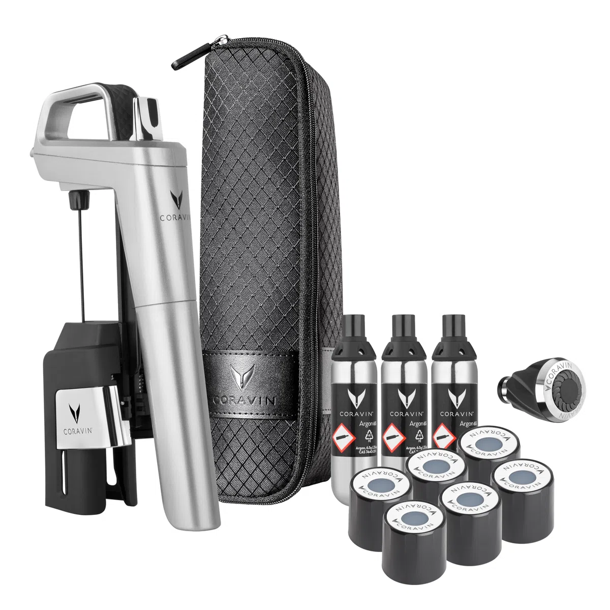 Coravin Timeless Six+ Weinkonservierungssystem | Einfach zu Bedienen & Schützt Wein vor Oxidation für 2+ Jahre | Inkl. Weinbelüfter & Tragetasche, Silber