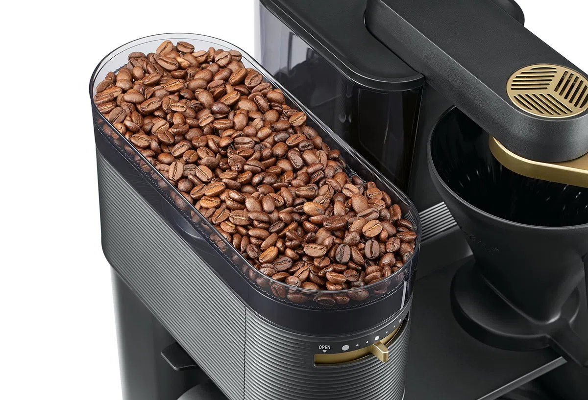 Melitta EPOS Filterkaffeemaschine mit Mahlwerk, schwarz-gold