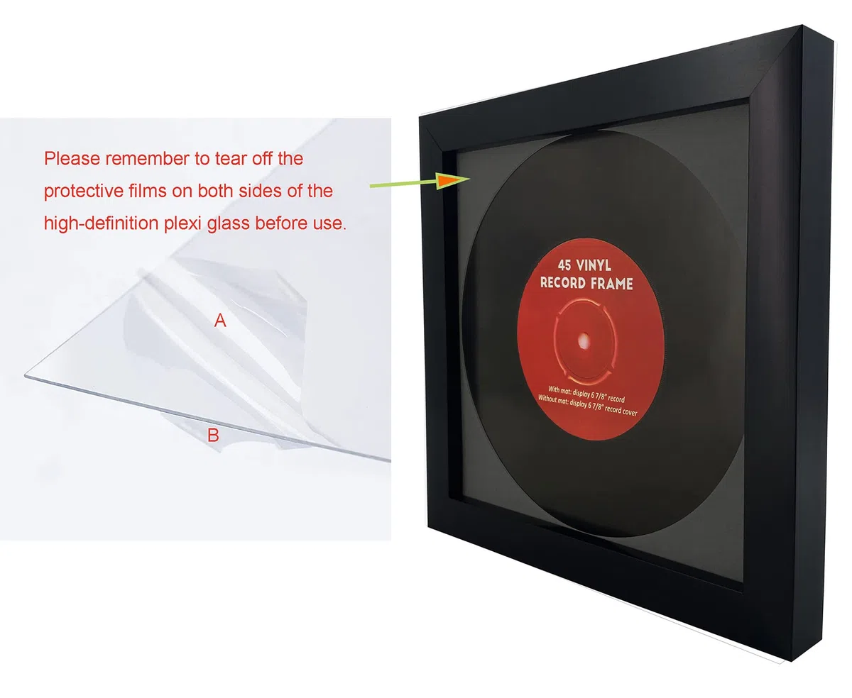 2 Stück, 45 einzelne 16.5 cm Vinyl-Schallplattenrahmen, Displays 17.8 cm Schallplatten mit grauen Matten-Displays, 17.8x17.8 cm, Vinyl-Schallplatten-Albumabdeckung ohne Matte, graue Matte, 2 Stück)