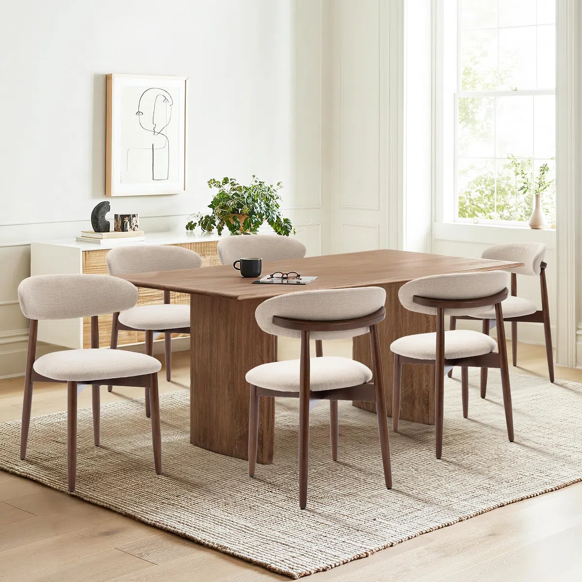 COLAMY Küchenstuhl Esszimmerstühle 6er Set, Moderne Polsterstuhl Essstühle mit Fester Rückenlehne, Stoff Esszimmerstühl mit Holzbein für Esszimmer, Küche, Restaurant, Beige