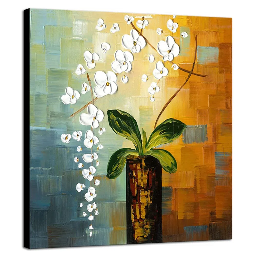 Wieco Art Ölgemälde Schönheit des Lebens modern gespanntes gerahmtes Blumenkunstwerk 100% handgemalt abstraktes Blumengemälde auf Leinwand Wandkunst