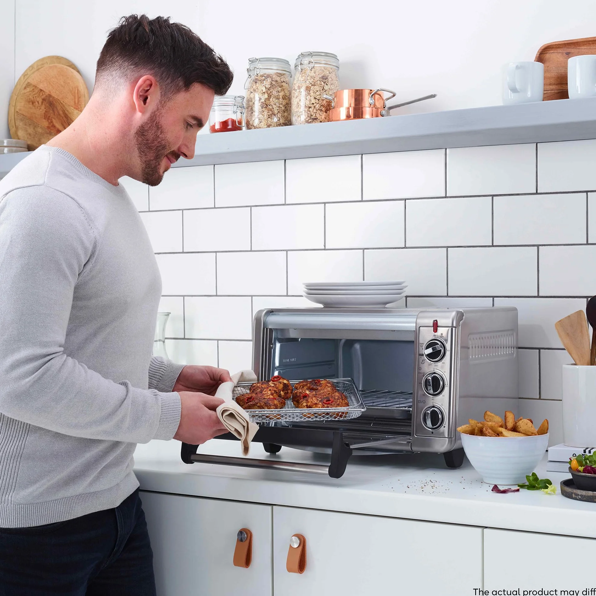 Russell Hobbs Backofen Airfryer [5-in-1: Heißluftfritteuse, Minibackofen, Grill, Toaster, Warmhaltefunktion] Express (20l, Pizza Ø 30cm, inkl. Frittierkorb, Backblech&Grillrost) Umluft- Ofen 26680-56