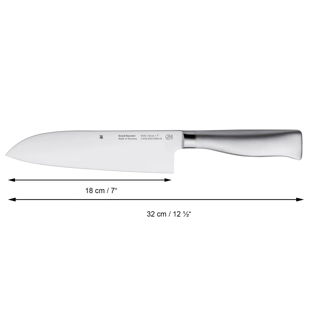 WMF Grand Gourmet Santokumesser 32 cm, Made in Germany, Messer geschmiedet, Performance Cut, Spezialklingenstahl, Klinge 18 cm