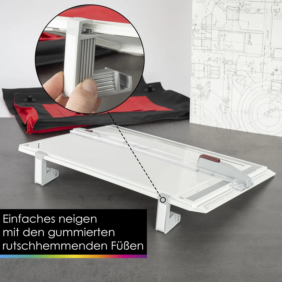 OfficeTree Zeichenplatte A3 - Inkl. Tragetasche, Schiebelineal, Geodreieck uvm. - Zeichenbrett A3 für exaktes Arbeiten - DIN A3 Zeichenplatte, Weiß