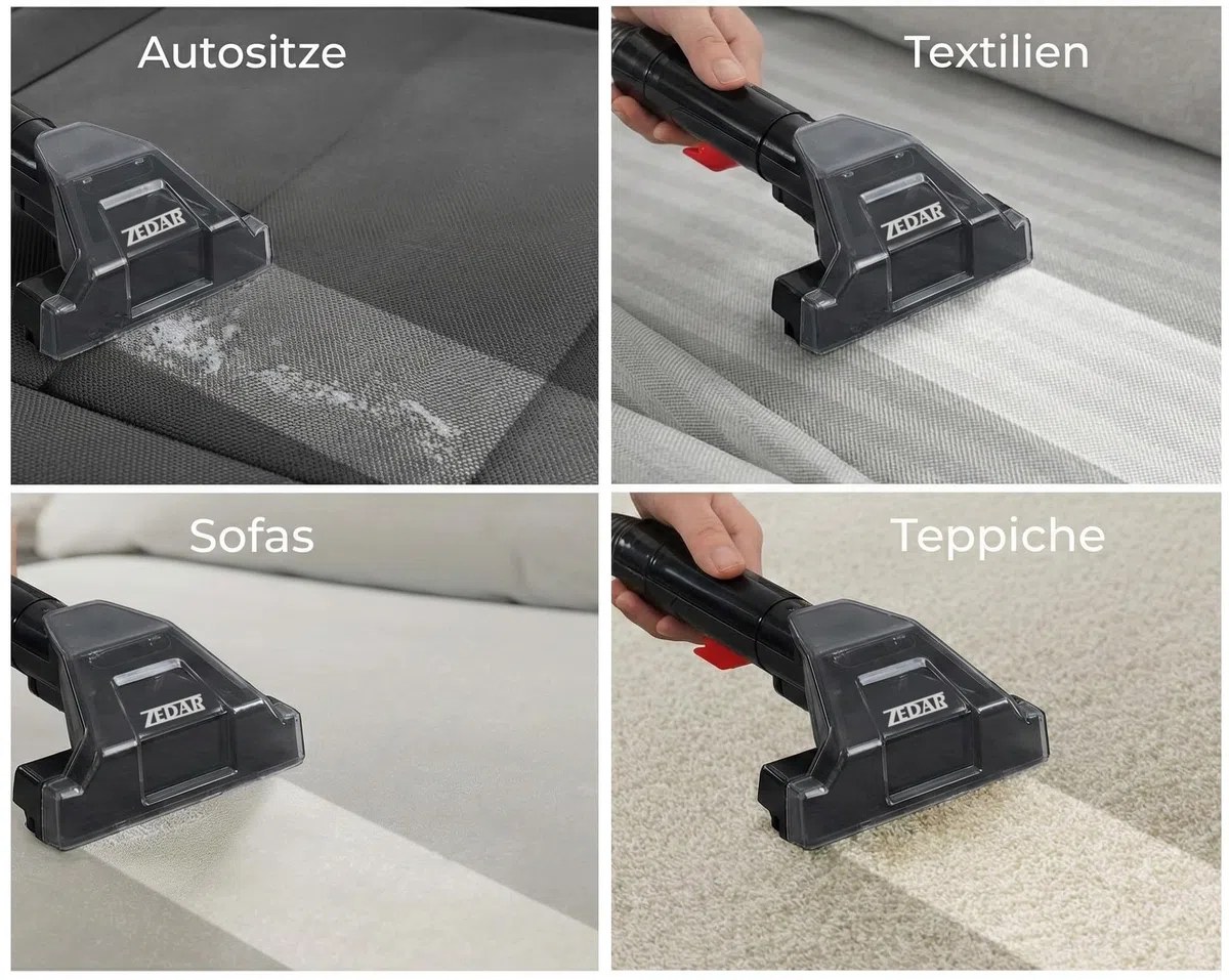 Zedar C600-750Watt Polsterreiniger Gerät und Nassauger – Kompakter Teppichreiniger und Textilreiniger – Waschsauger für Teppich, Polster Autositze & Sofa, Polstermöbel, Treppen
