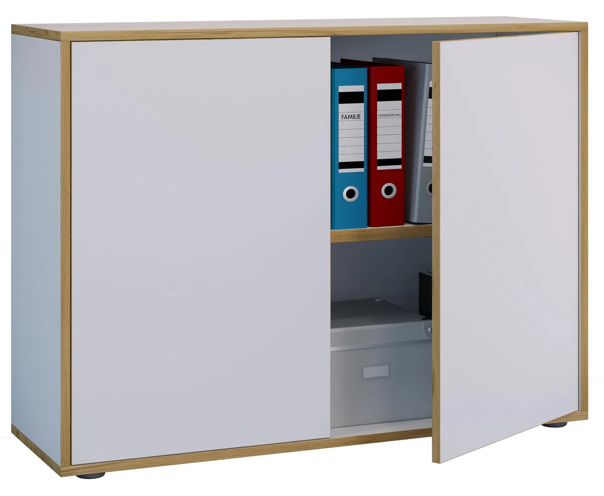VCM Holz Büroschrank Ordner Aktenschrank Büromöbel Schrank Salia 2-Fach Breite 100 cm Drehtüren