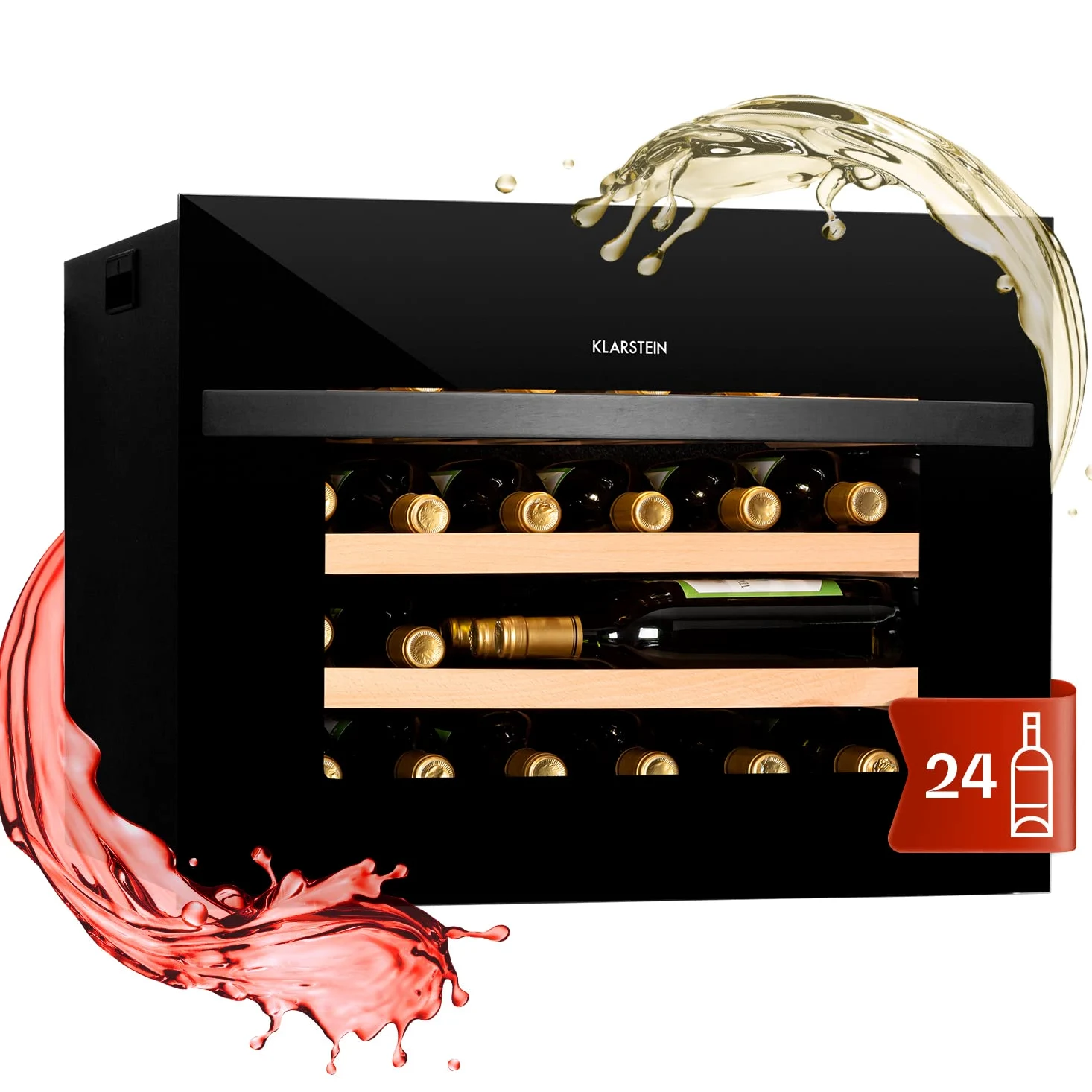 Klarstein Einbau-Weinkühlschrank, 1 Zonen Getränkekühlschrank Klein, Kleiner Weinschrank 51L, Wein-Kühlschrank Klein mit Glastür, Indoor/Outdoor Flaschenkühlschrank, Wine Fridge 24 Flaschen
