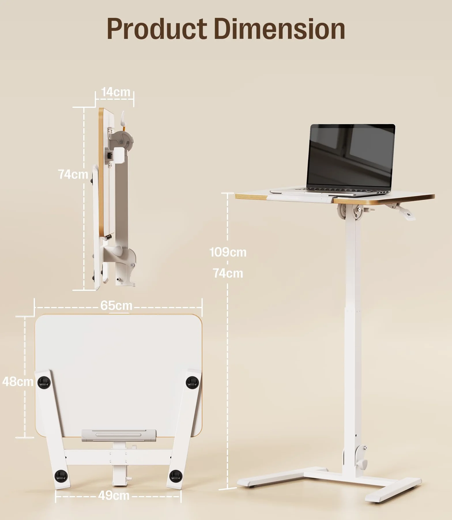 MAIDeSITe Klappbarer Laptoptisch Höhenverstellbar,Mobiler Stehtisch mit Rollen,Stehpult Montagefrei,Mobiler Schreibtisch für Homeoffice Büro und Kleine Räume,65x48cm-Fit Go