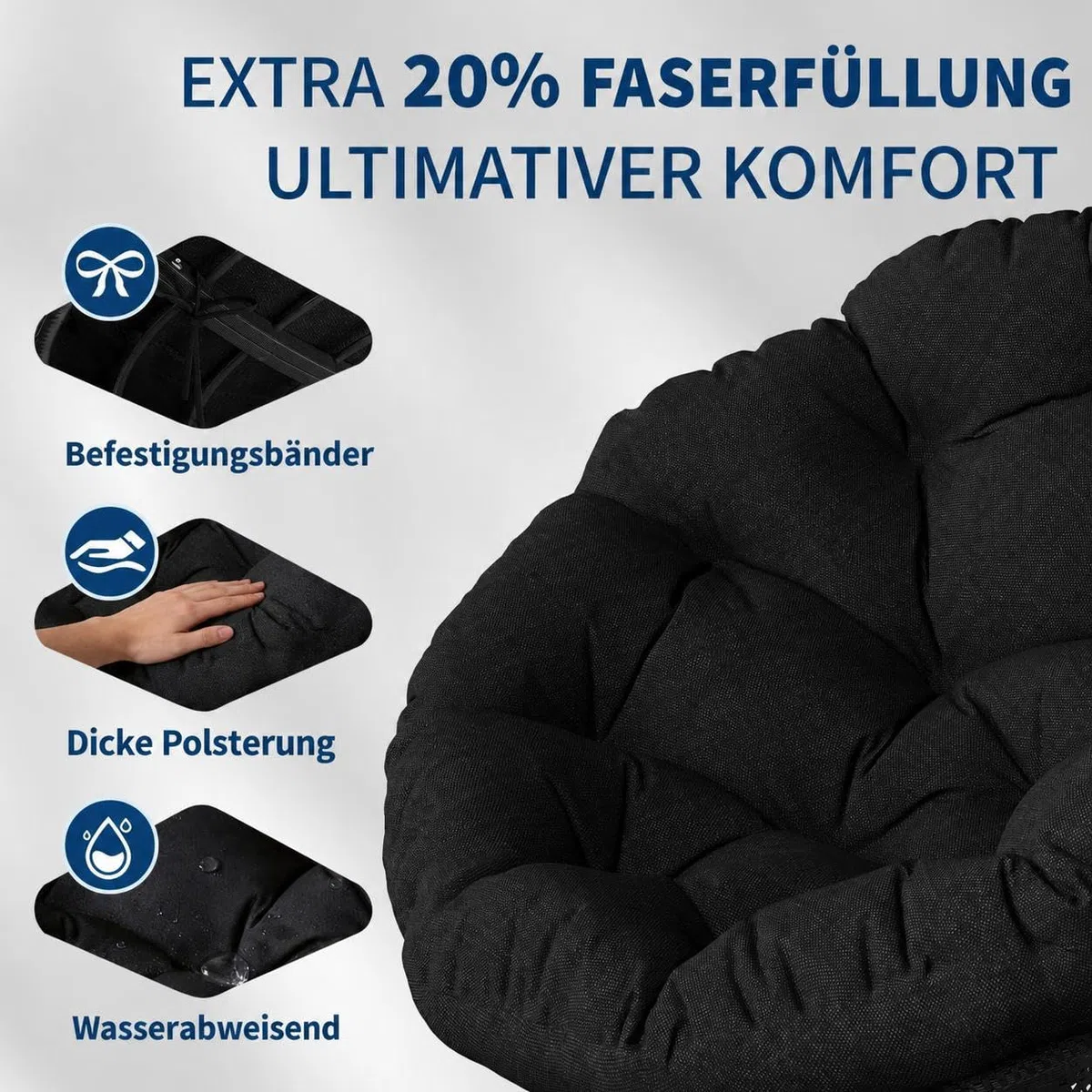 Papasansessel, bequemer Drehsessel, dickes Kissen, ergonomischer Rattansessel, 360° drehbarer Loungesessel, runder Relax Korbsessel, stabiler Stahlrahmen, für Wohnzimmer, Leseecke, Lounge, grau