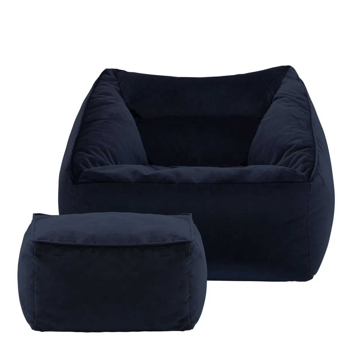 Icon Natalia Sitzsack Sessel mit Hocker für Erwachsene, Dunkelblau, Flauschiger Samtstoff, Riesen Sitzsack Samt mit Füllung, Bean Bag Chair, Bequemer Sessel Wohnzimmer, Lounge, Schlafzimmer, Büro
