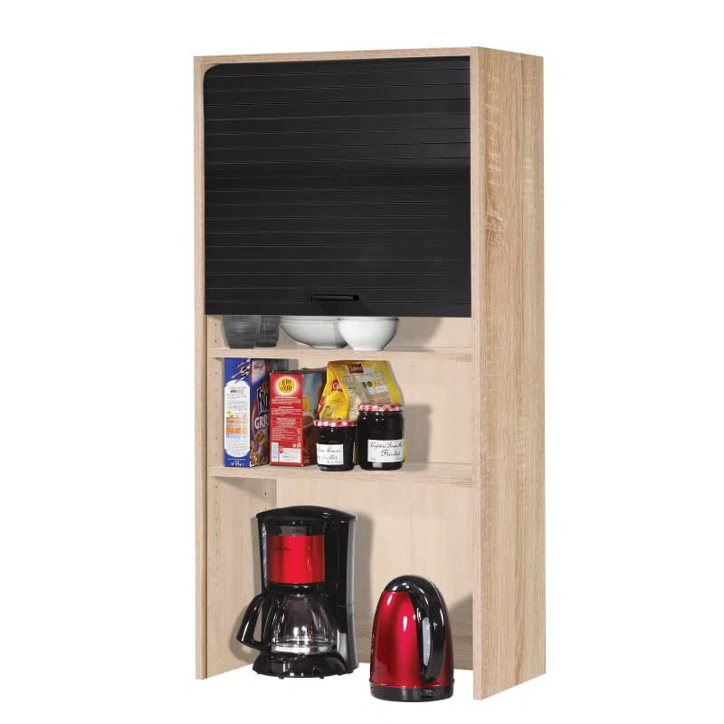 SIMMOB Küchenschrank Oberschrank Hängeschrank mit Rolladentür, Jalousienschrank, Eiche-schwarz, 60x35x123,6 cm BTH