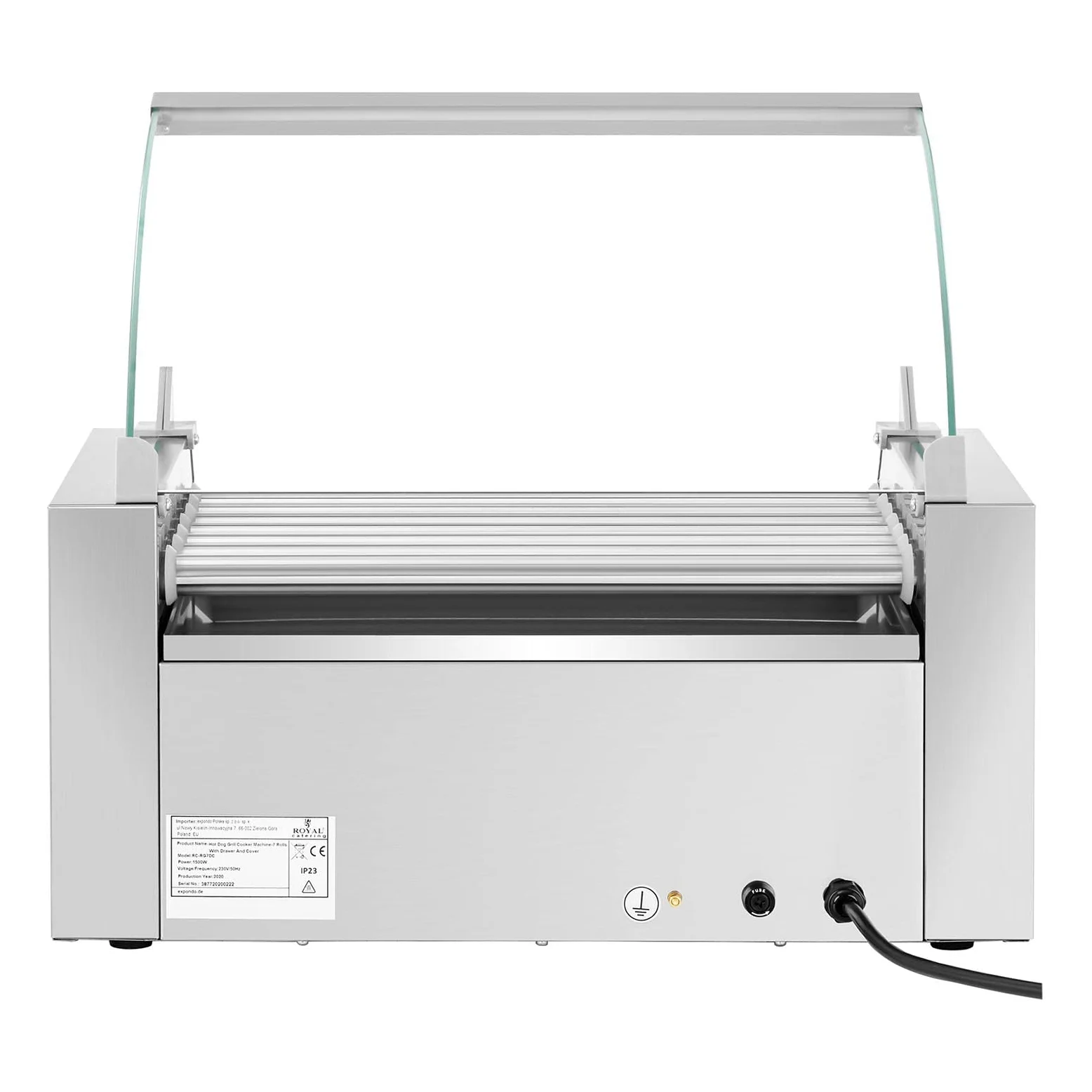 Royal Catering RC-RG7DC Hot Dog Grill 2 Zonen Edelstahl Rollengrill Würstchengrill 7 Rollen 1.500 W