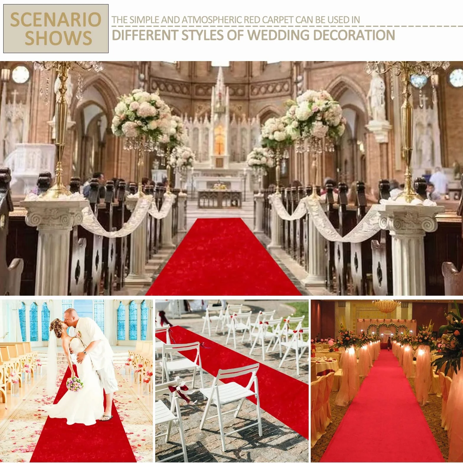 10M 20M 30M Gangläufer-Teppich für Hochzeit, Event-Zeremonie, Gehweg-Teppich, verschleißfester 2-mm-Polyester, roter Läufer, Runway-Teppich, Dekoration, Hochzeit, Kirchenparty, zuschneidbar ( Size : 1