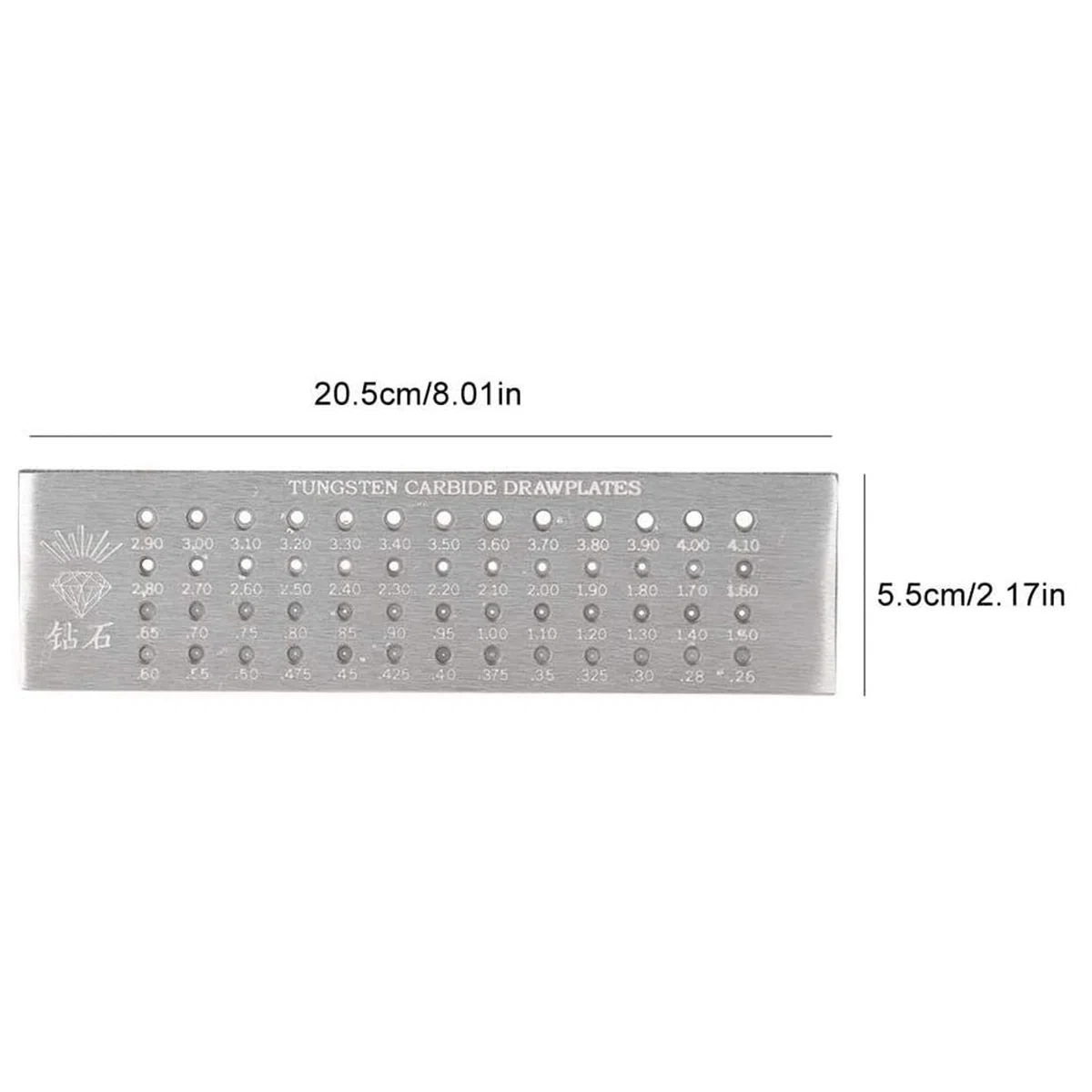 GebüRstete Platte Aus Wolframcarbid für die Wiederherstellung der Schmuck Herstellung - 52 Runde LöCher - 0,26 Bis 4,10 Mm GebüRstete Platte