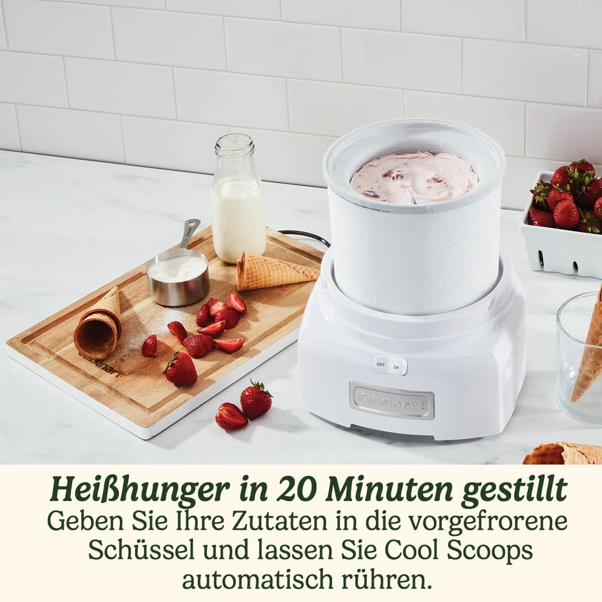 Cuisinart Cool Scoops Hausgemachtes Gelato & Eismaschine in 25 Min. | Sorbet Frozen Yogurt Maker | Familiengröße | 1.4L Rührschüssel | ICE21, Kunststoff, Weiß