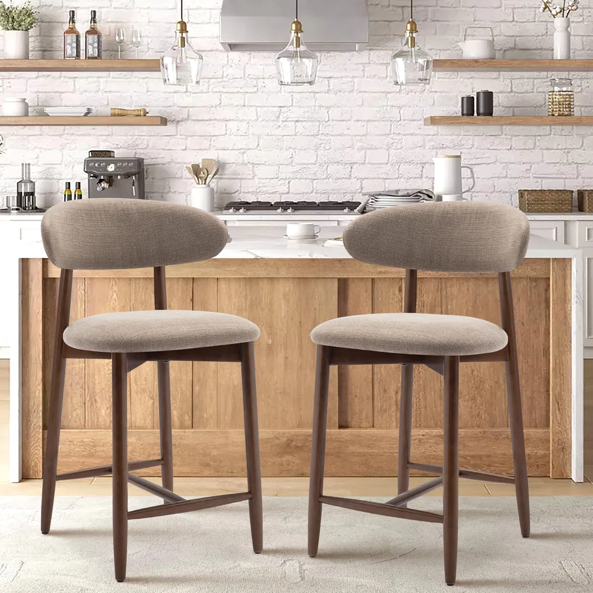 COLAMY Barhocker 2er Set, Bar Hocker mit Lehne, Küchenstühle mit Rückenlehne, Barstuhle mit Holzbeinen für Küche, Bar, Esszimmer, Büro, Kamel