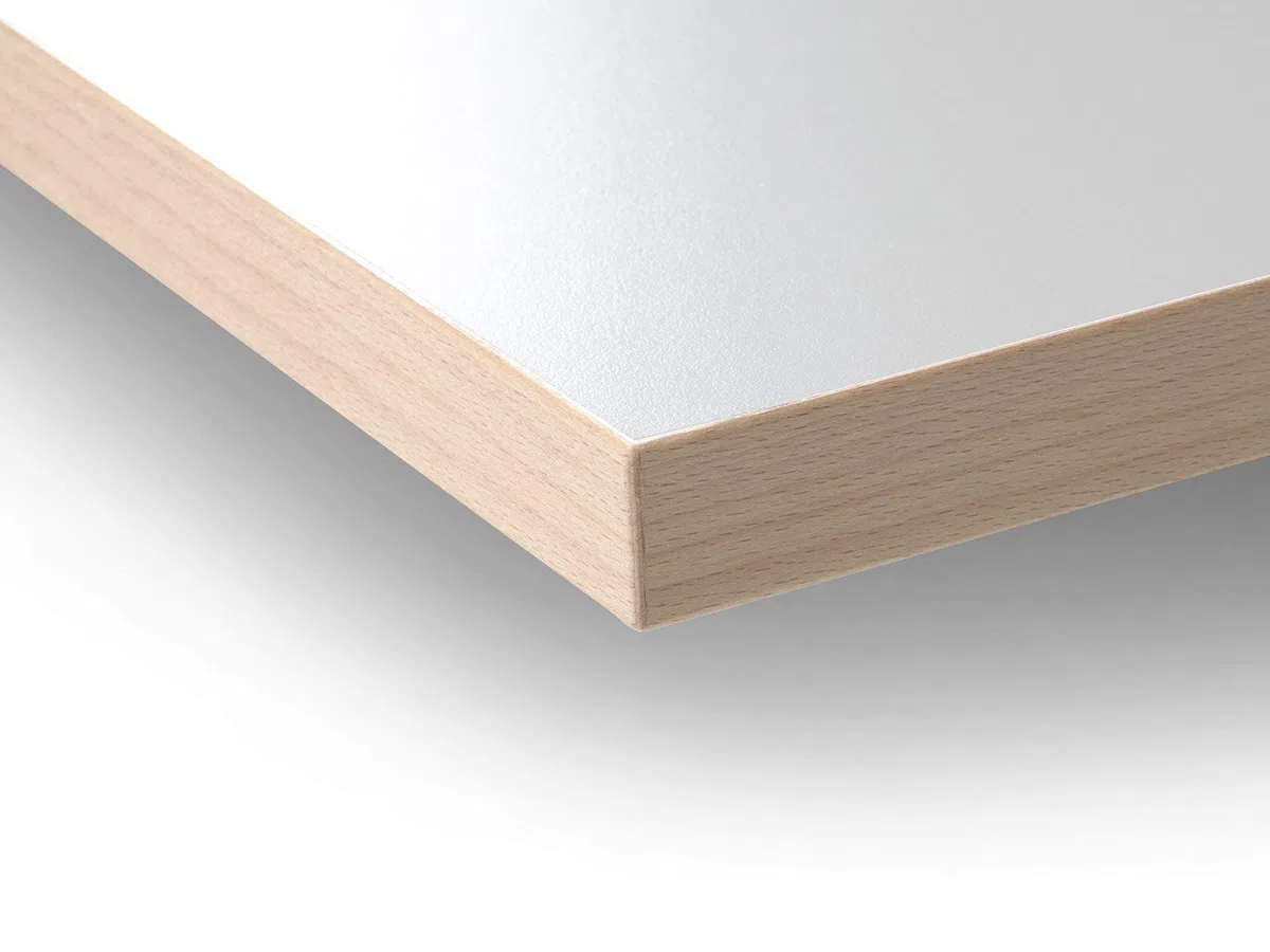 Modulor Holz Tischplatte in 2,5 x 90 x 180 cm mit Kern aus Spanplatte, Platte für Arbeitstisch, mit Buche-Umleimer und Laminatbeschichtung, weiß geperlt