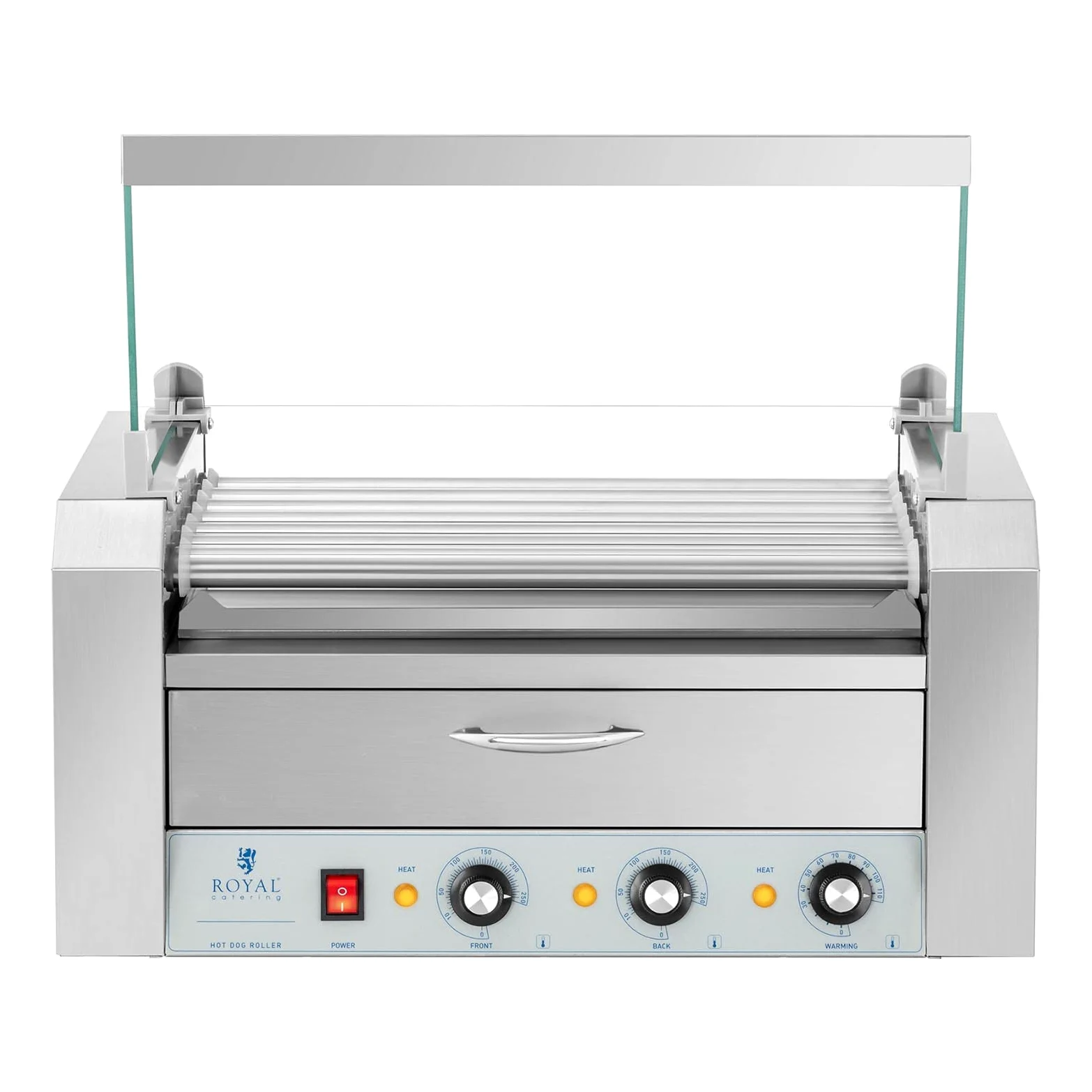 Royal Catering RC-RG7DC Hot Dog Grill 2 Zonen Edelstahl Rollengrill Würstchengrill 7 Rollen 1.500 W