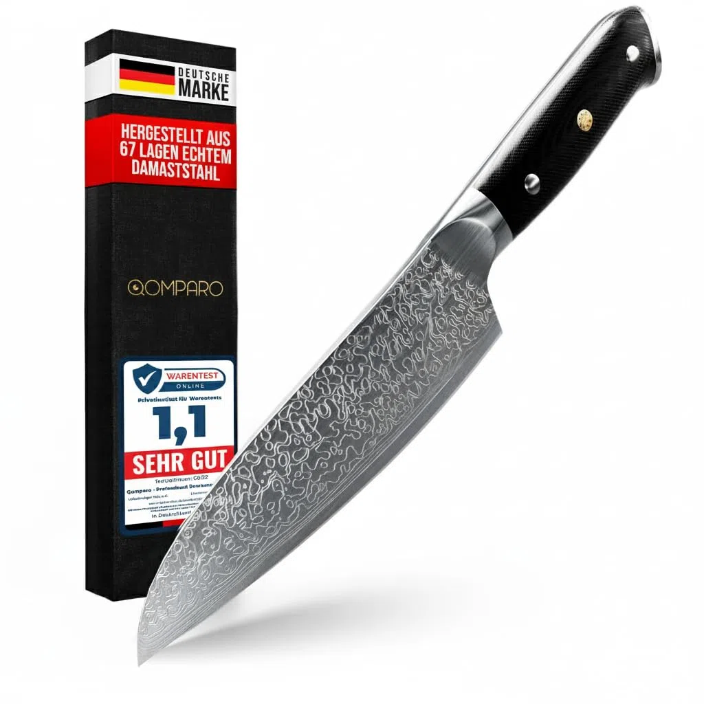 Santoku Damastmesser 18cm,Profi Kochmesser aus 67 Lagen VG10 Stahl | Handgeschmiedete Klinge, Echte Damastmusterung, G-10 Griff, Japanisches Kochmesser Extrem Scharf, Test "SEHR GUT"