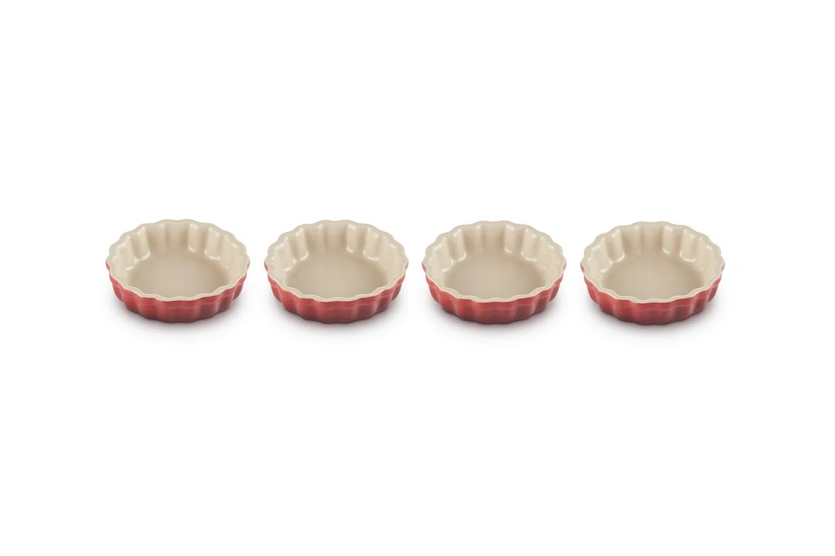 Le Creuset 4er-Set Tarteförmchen aus Steinzeug, Je 200 ml/Ø 11 cm, Kirschrot, 91017411060000