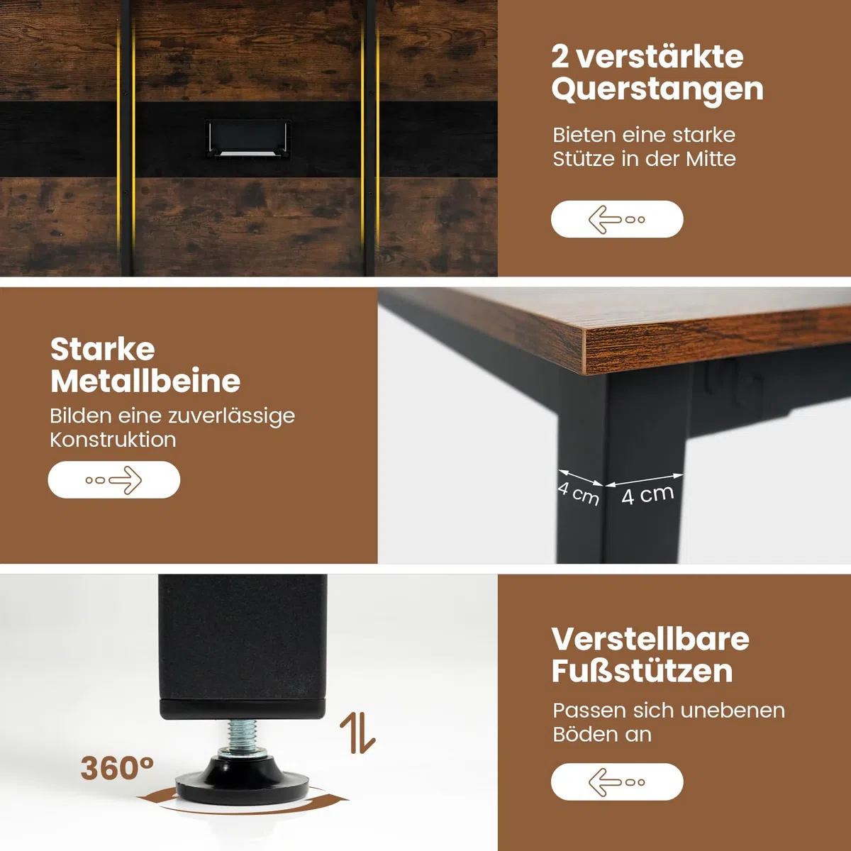 COSTWAY Konferenztisch 180x90cm, Besprechungstisch für 8-10 Personen, rechteckiger Seminartisch mit Kabeldurchführung für Büro, Konferenzraum, rustikal Braun