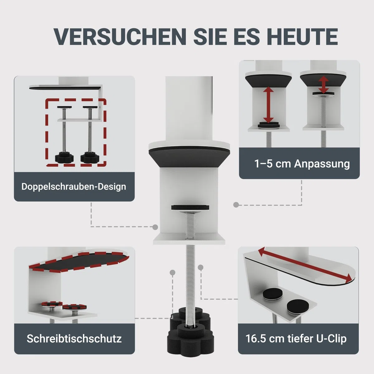 Schreibtischregal mit 2 Ebenen, zum Anklemmen, weiß, 100 cm, Bücherregal mit Lochwand, Aufbewahrungsorganisator für Zuhause, Büro oder Wohnheim