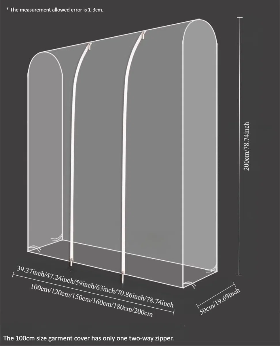 Staubschutz für Kleiderständer, 2 m, extra hoher Kleiderstangenschutz mit doppeltem Reißverschluss, Kleideraufbewahrung, Kleiderbügelabdeckung für Kleider, Mäntel, Jacken (transparent, 200 x 50 x 200