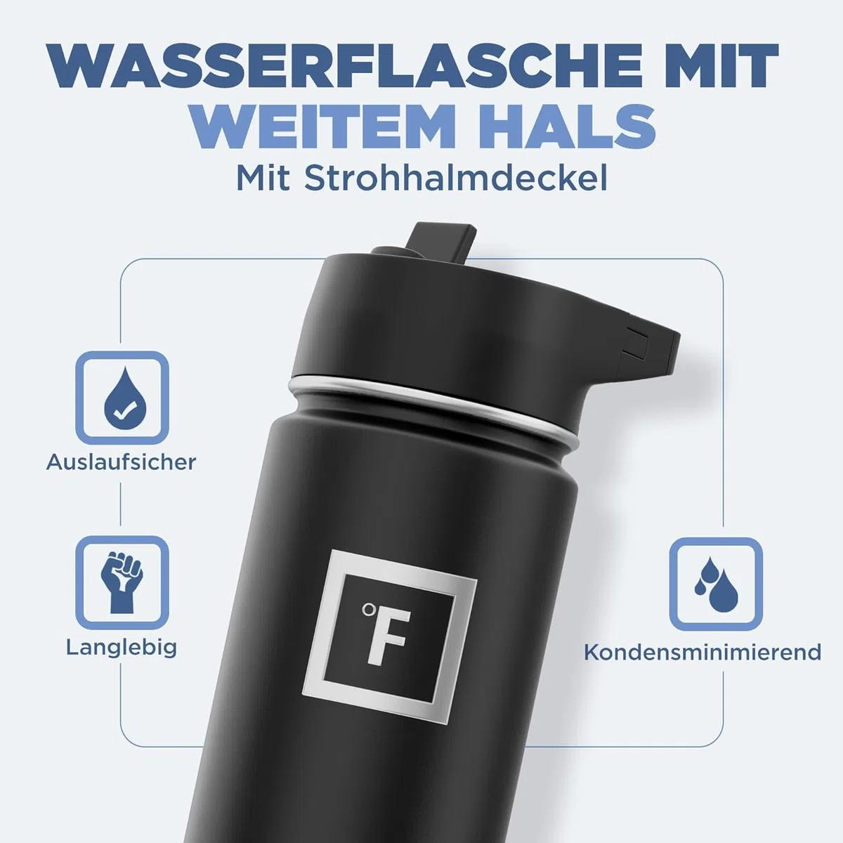 Edelstahl Trinkflasche mit Strohhalm - 650/950/1200/1800 ml - Kohlensäure Geeignet Auslaufsicher Doppelwandig Isoliert Thermosflasche BPA-Freie - Wasserflasche Sport Gym Fitness Reisen Kinder