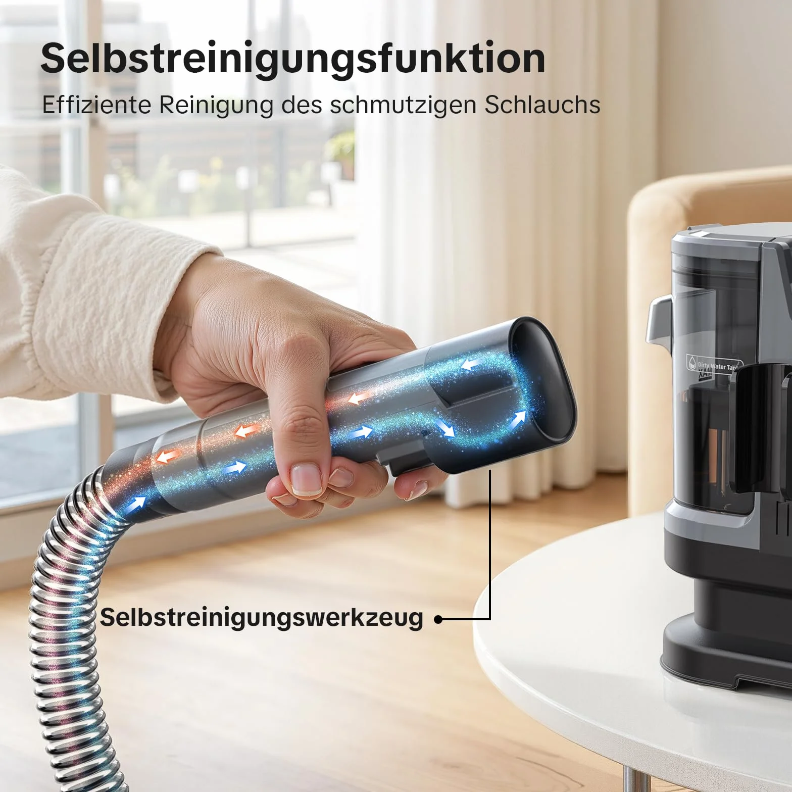 Lubluelu Nasssauger Polsterreiniger Gerät, 600 W - 15 kPa Teppichreiniger Waschsauger, tragbares Teppich-Reinigungsgerät mit Selbstreinigung und langem Schlauch für Sofas, Teppiche & Auto-Innenräume