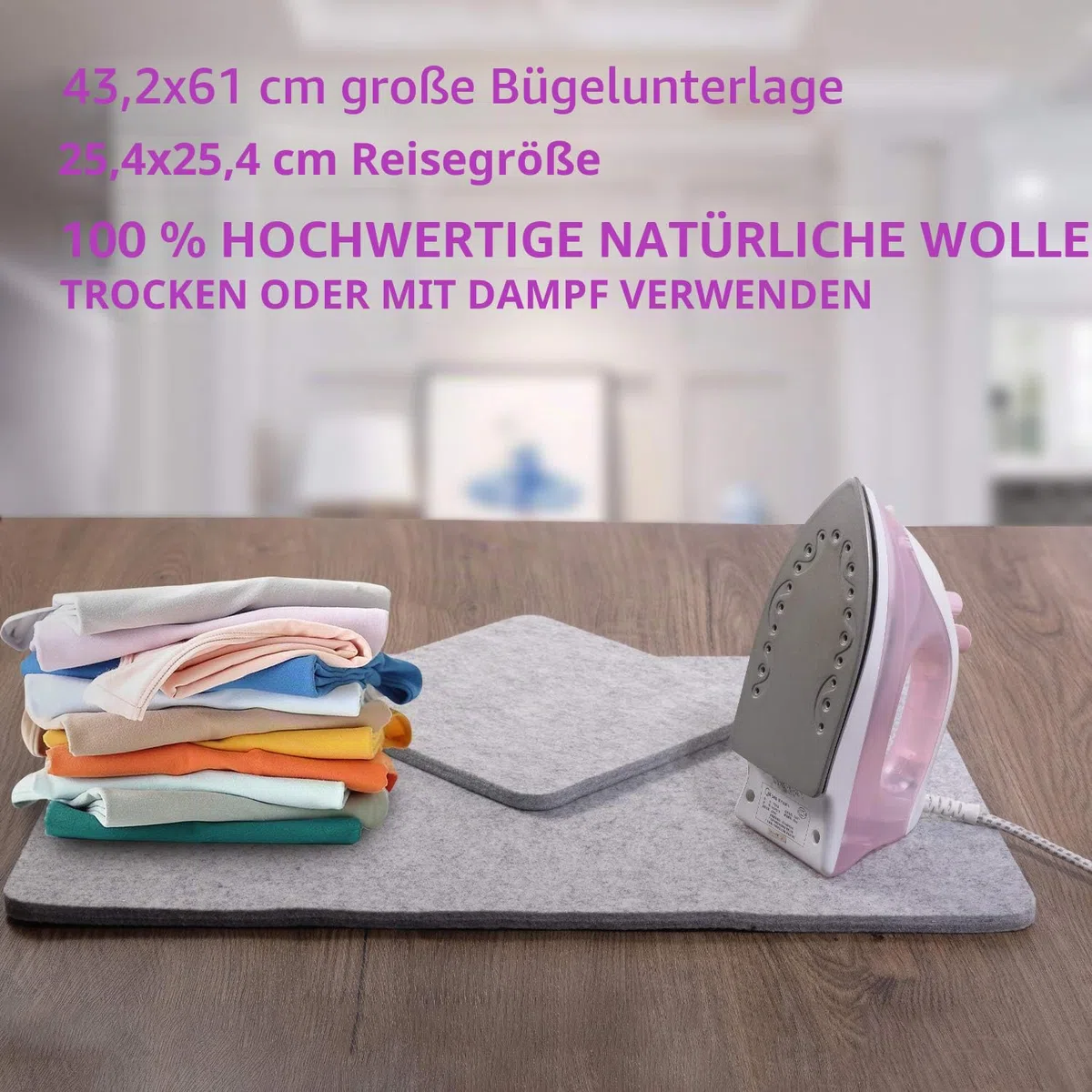 43,2 x 61 cm Woll-Pressmatte zum Quilten, große Größe und 25,4 x 25,4 cm, tragbare Größe, 100 % Wolle, Bügelunterlage mit Schere, Klebeband, Filz-Aufbewahrungstasche und 40 Nähnadeln