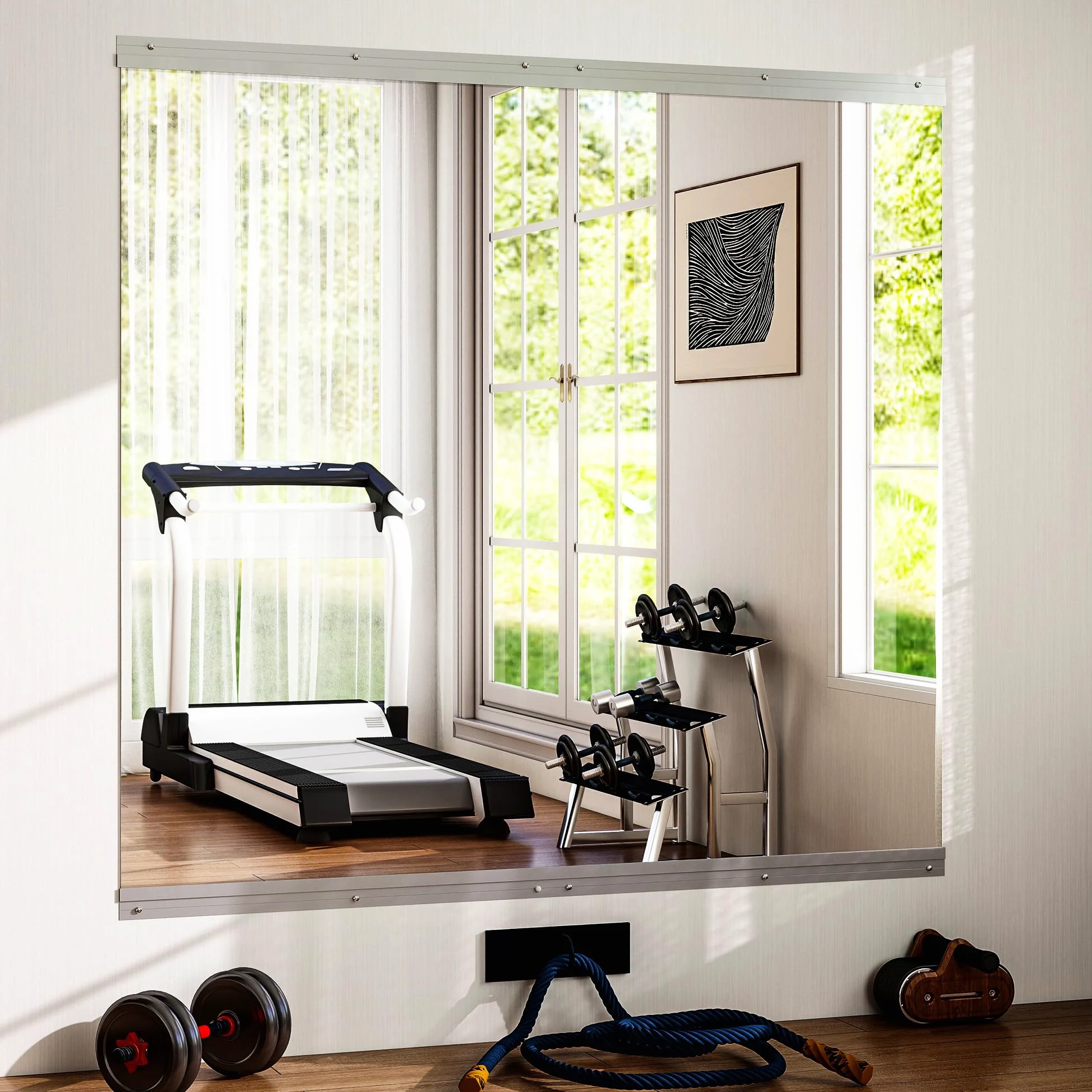 BEAUTYPEAK 2PCS Ganzkörperspiegel 152x83cm, Spiegel Fitnessraum Groß, Wandspiegel Spiegel Tanzspiegel, Gehärtetes Glas Rahmenlose für Garage, Fitnessstudio, Zuhause Yoga