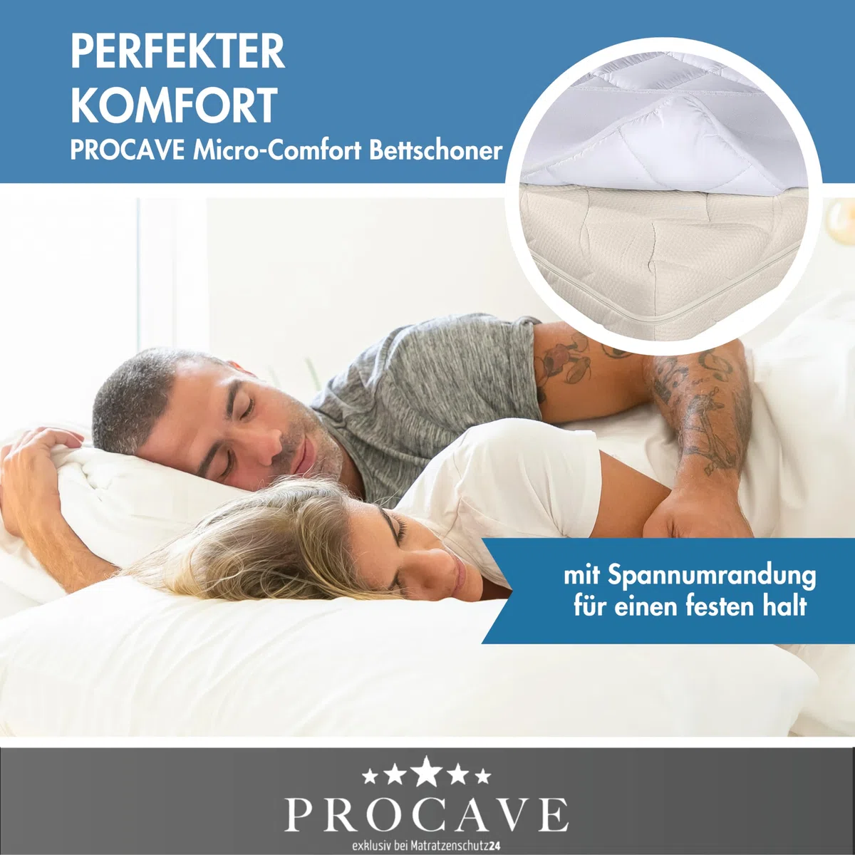 PROCAVE Micro-Comfort Matratzen-Bett-Schoner weiß 180x200 cm mit Spannumrandung | Höhe bis 30cm | Auch für Boxspring-Betten und Wasser-Betten geeignet | Microfaser | 100% Polyester | Matratzen-Auflage