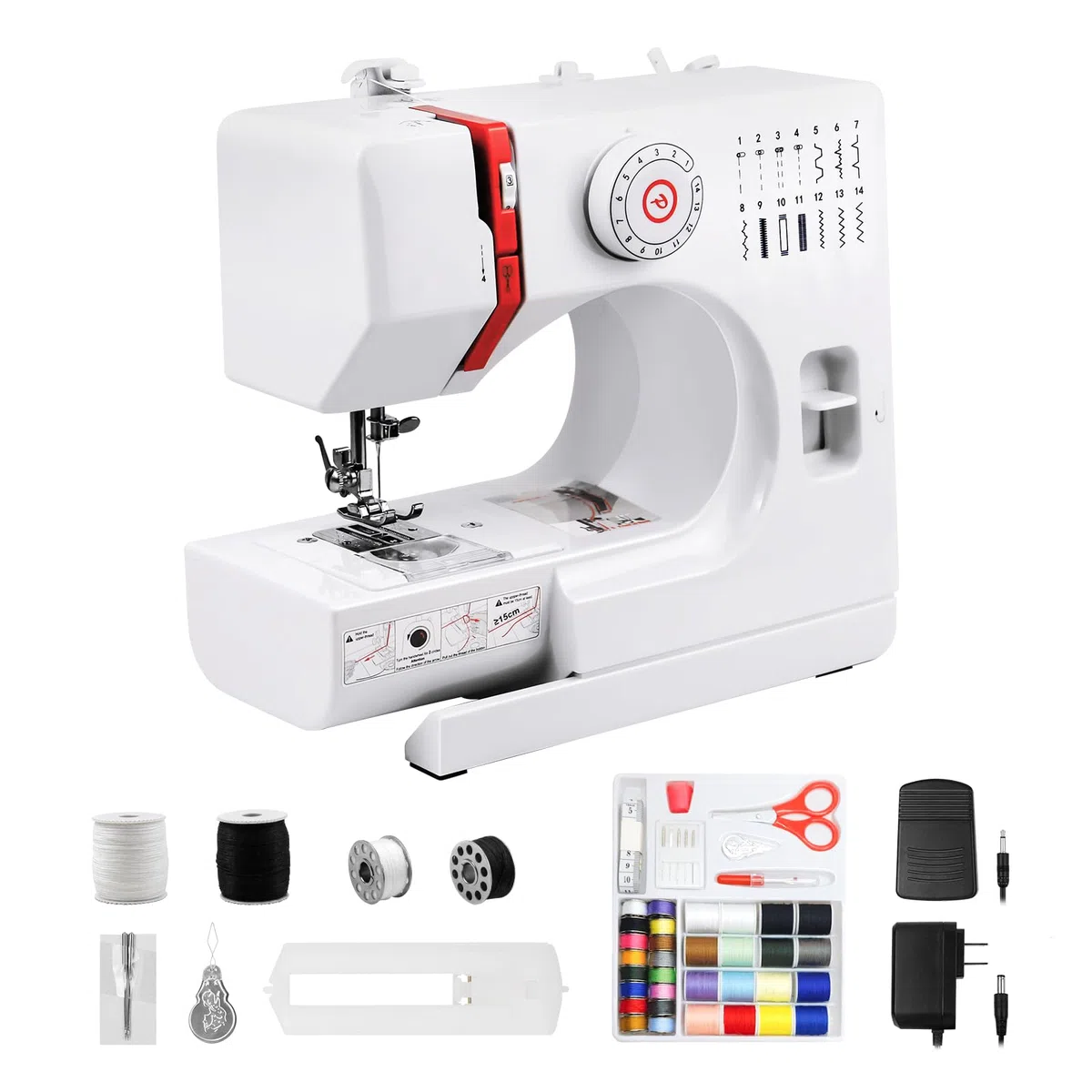 Nähmaschine für Anfänger, 14 Stichprogrammen Kleine Nähmaschinen Kinder, Mini Sewing Machine Tragbare Elektrische Nähmaschine mit Fußpedal & Nähset & LED-Licht