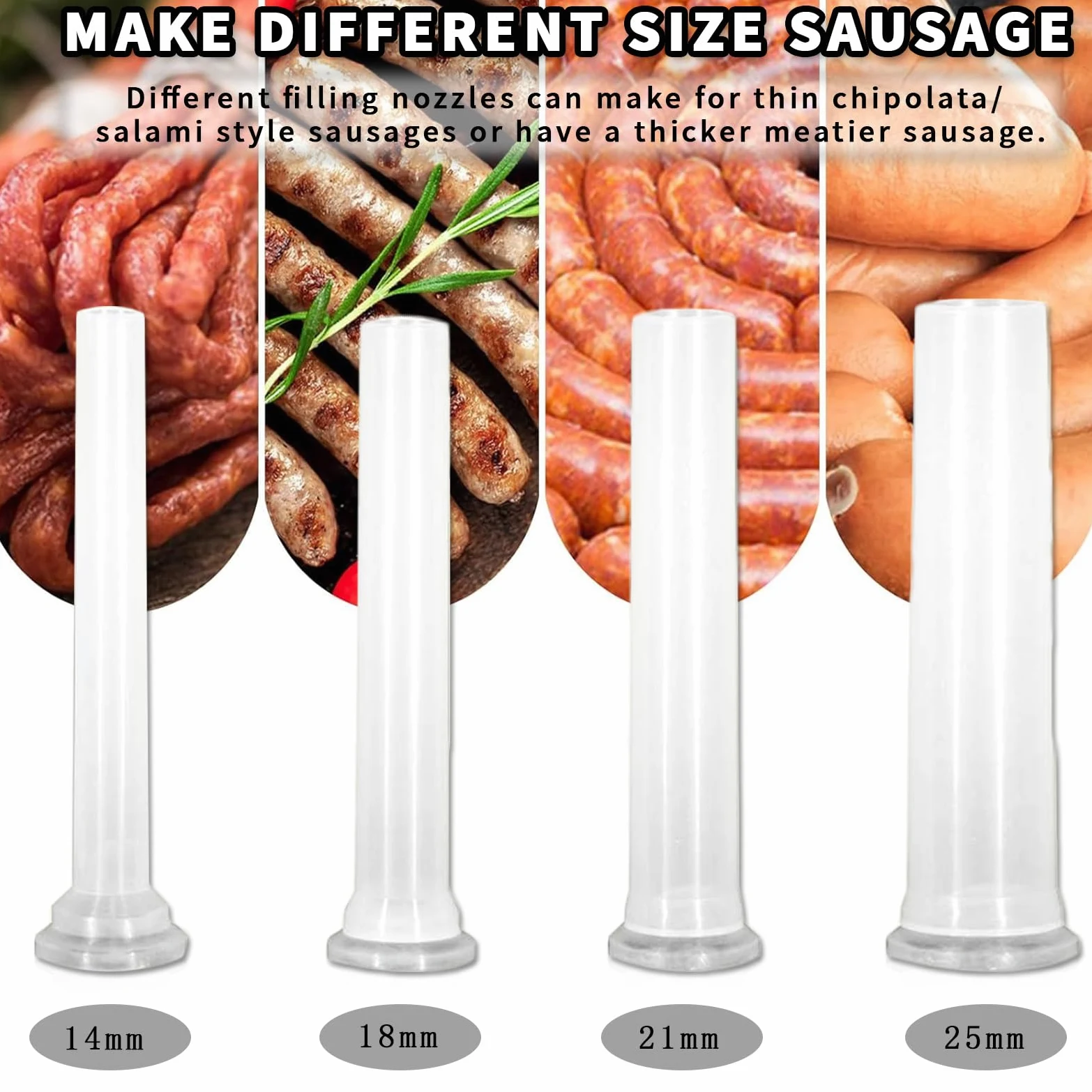 Kapazität 2,5 Pfund Wurstfüller Wurstspritze Wurstmaschine aus Edelstahl mit Feste Halterung - Vertikal Wurstfüllmaschine mit 4 Füllrohre und Manuell Handkurbel