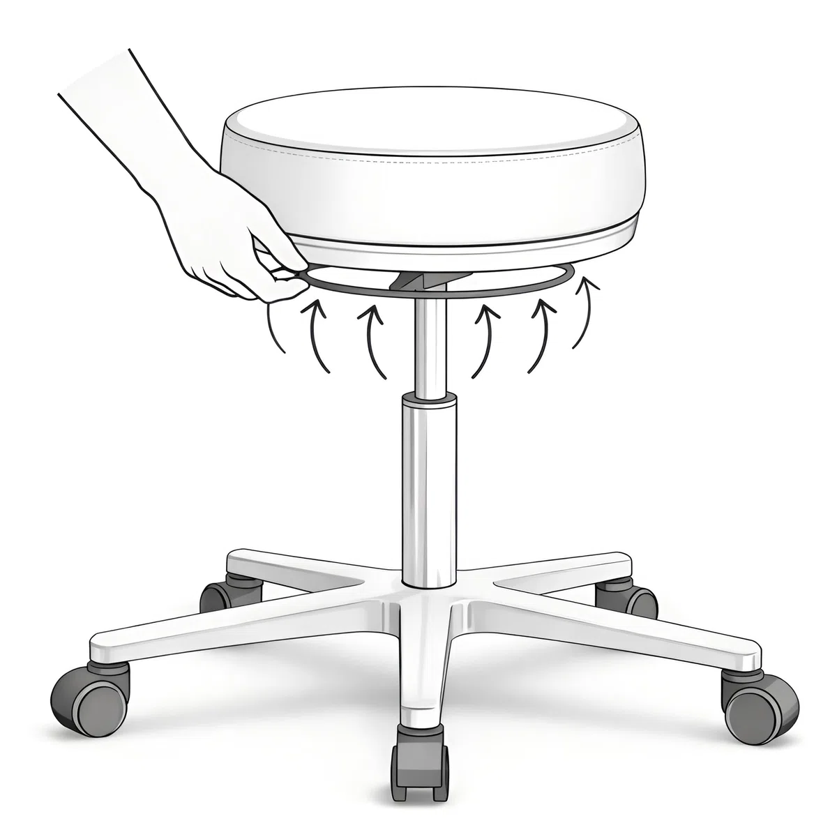 VERSEE Arbeitshocker LIBER aus Echtleder, Schwarz, höhenverstellbar | Komfortabel gepolsterter Dreh- und Rollhocker für Büro und Praxis, bis 150 kg belastbar
