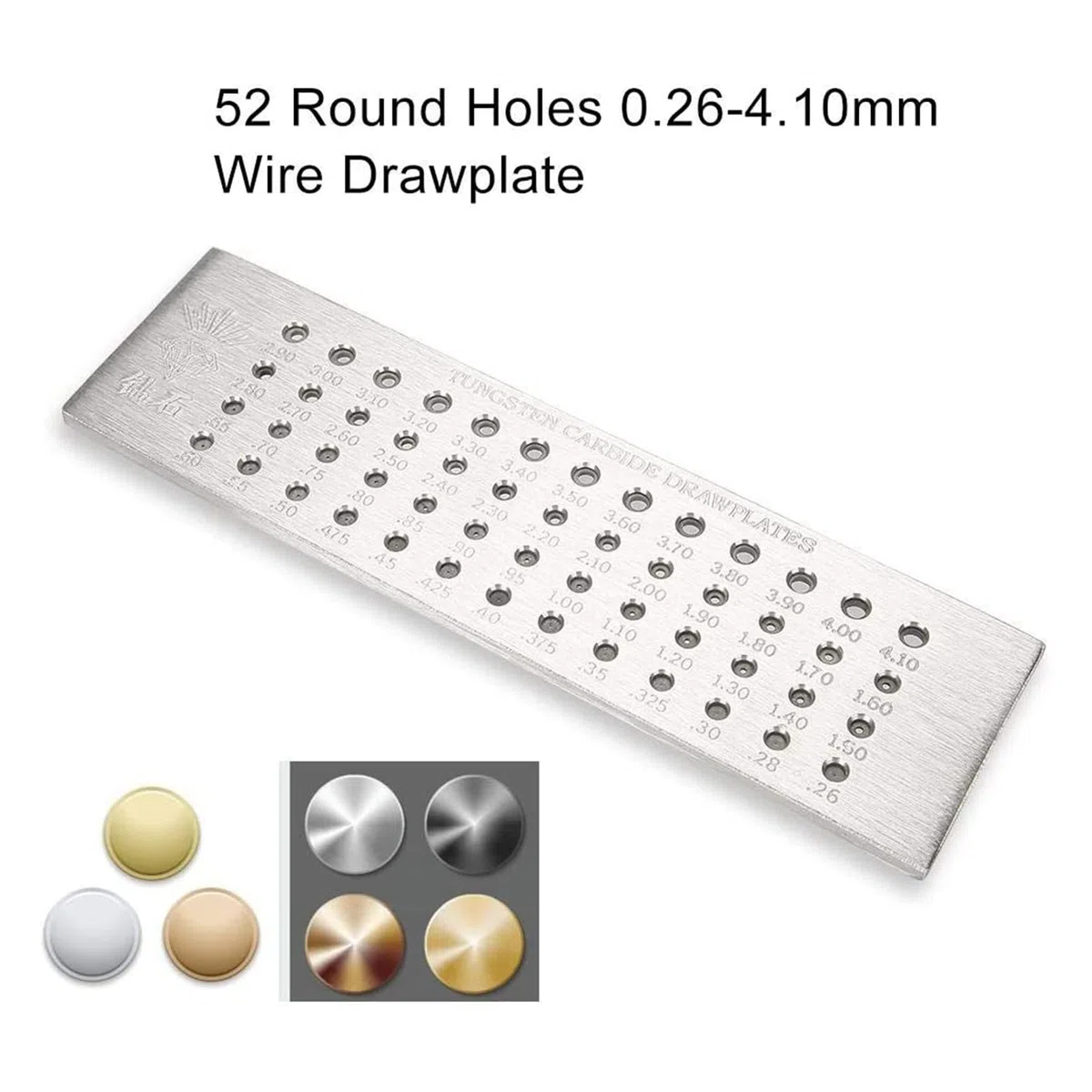 GebüRstete Platte Aus Wolframcarbid für die Wiederherstellung der Schmuck Herstellung - 52 Runde LöCher - 0,26 Bis 4,10 Mm GebüRstete Platte